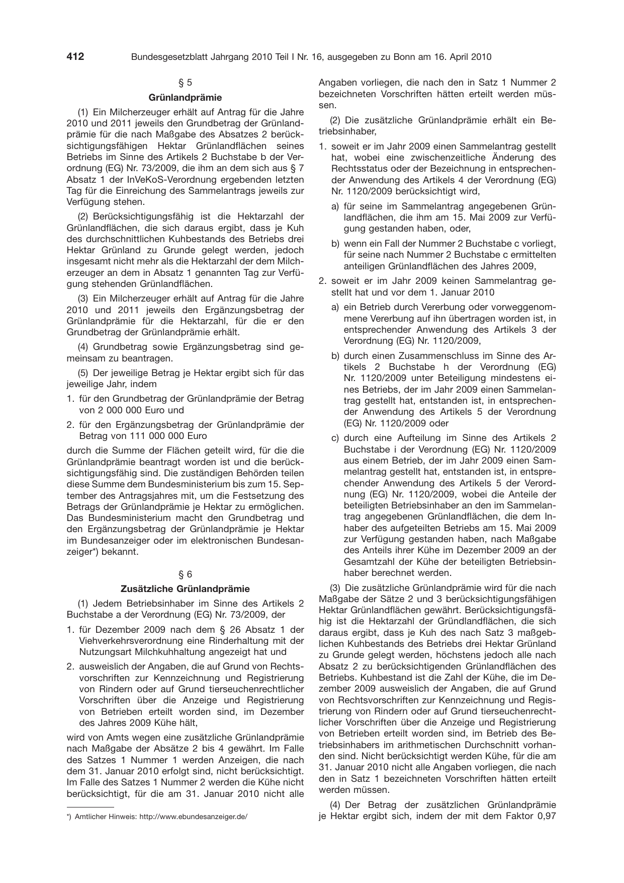 BGBl. 2010, Seite 412 — Originalseite als Abbildung