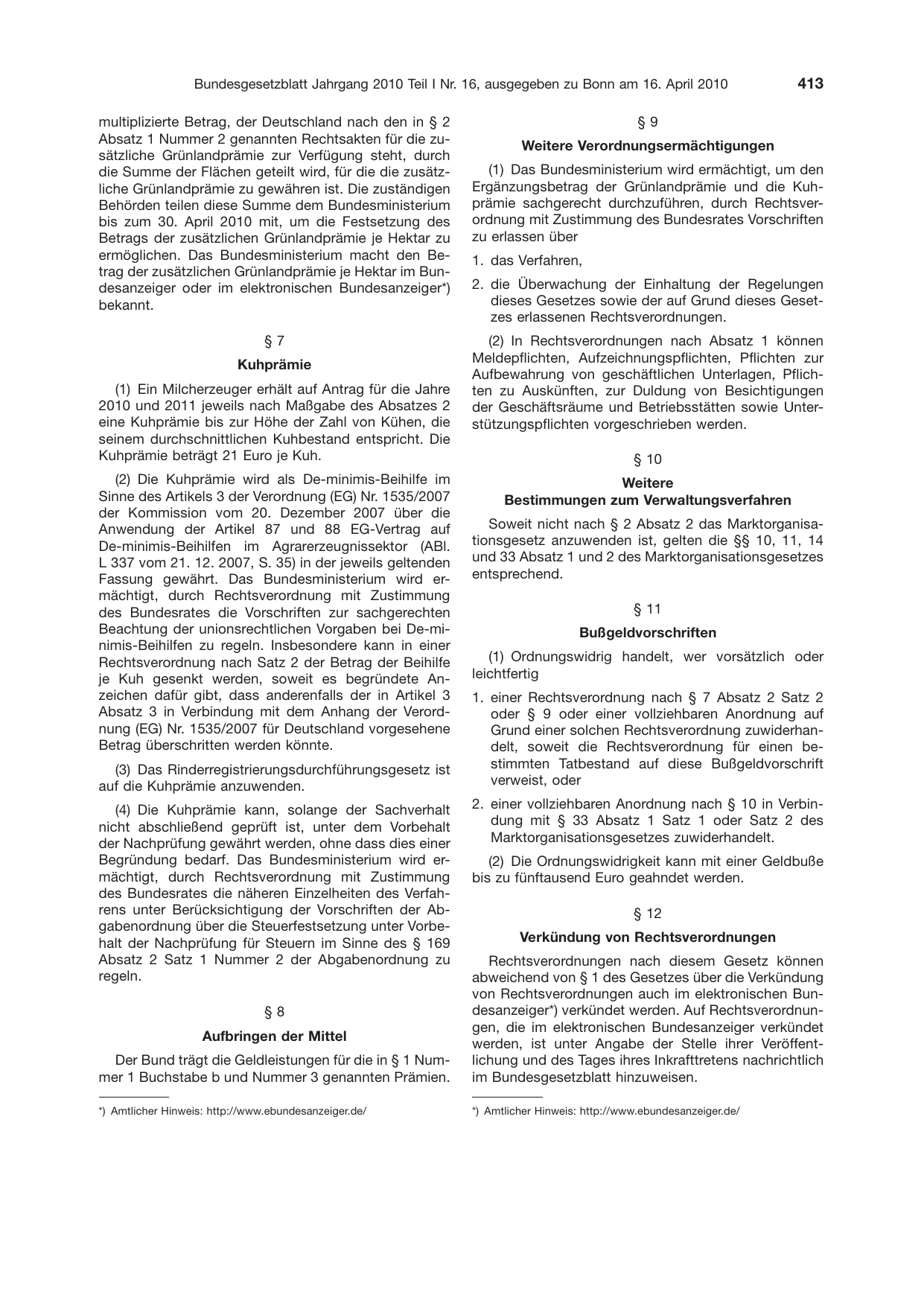 BGBl. 2010, Seite 413 — Originalseite als Abbildung