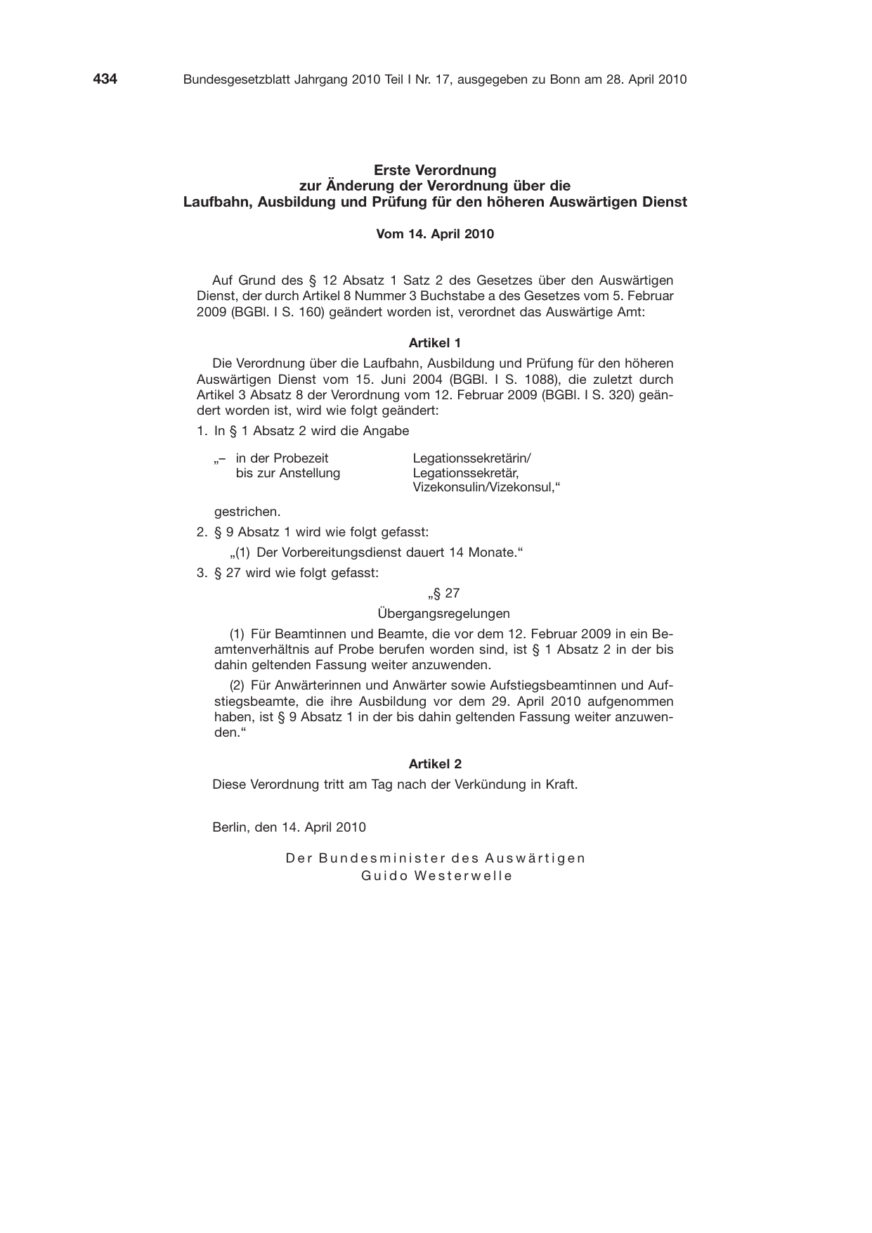 BGBl. 2010, Seite 434 — Originalseite als Abbildung
