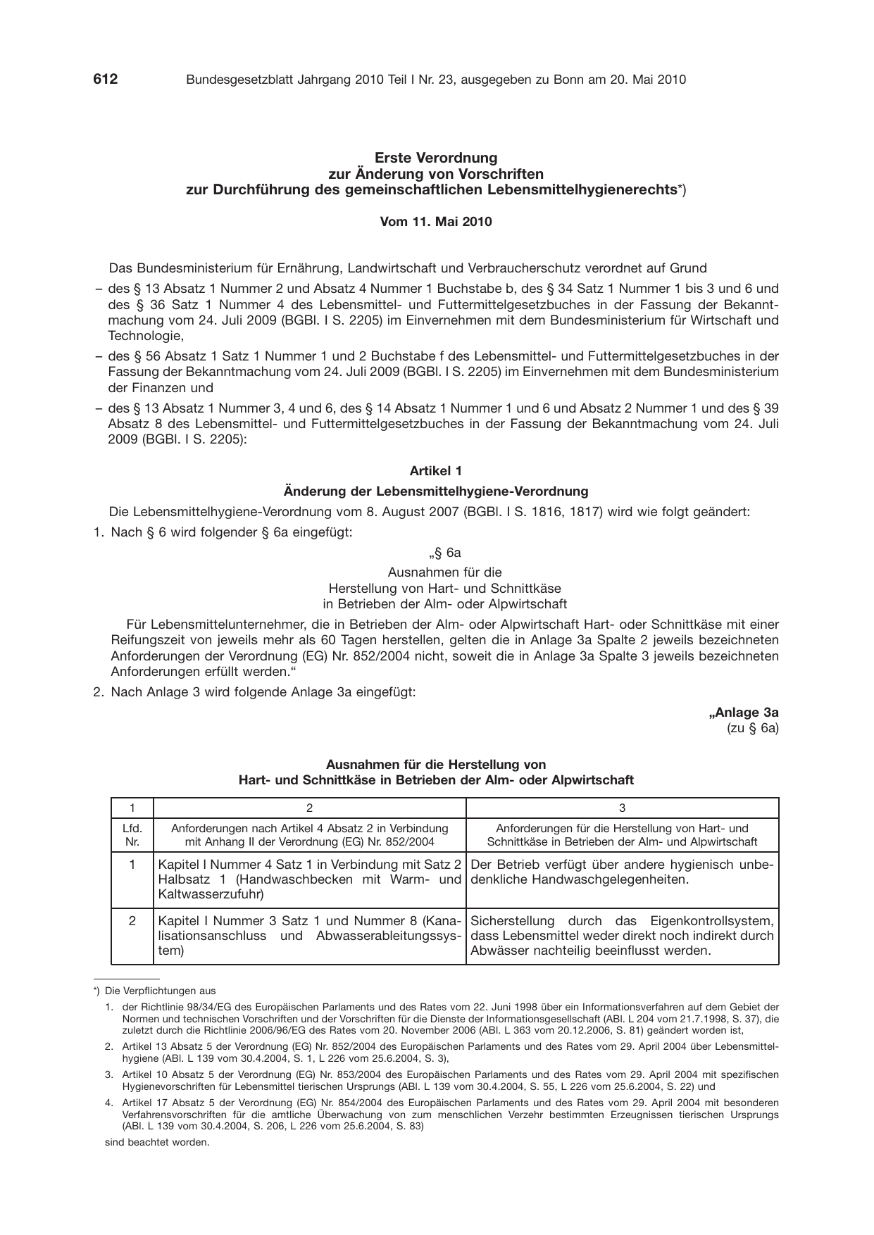 BGBl. 2010, Seite 612 — Originalseite als Abbildung