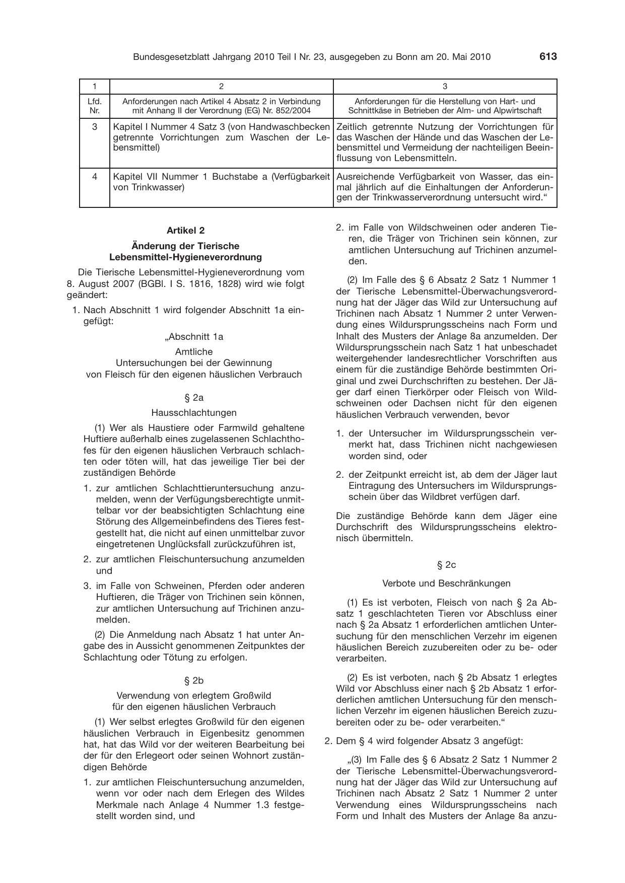 BGBl. 2010, Seite 613 — Originalseite als Abbildung