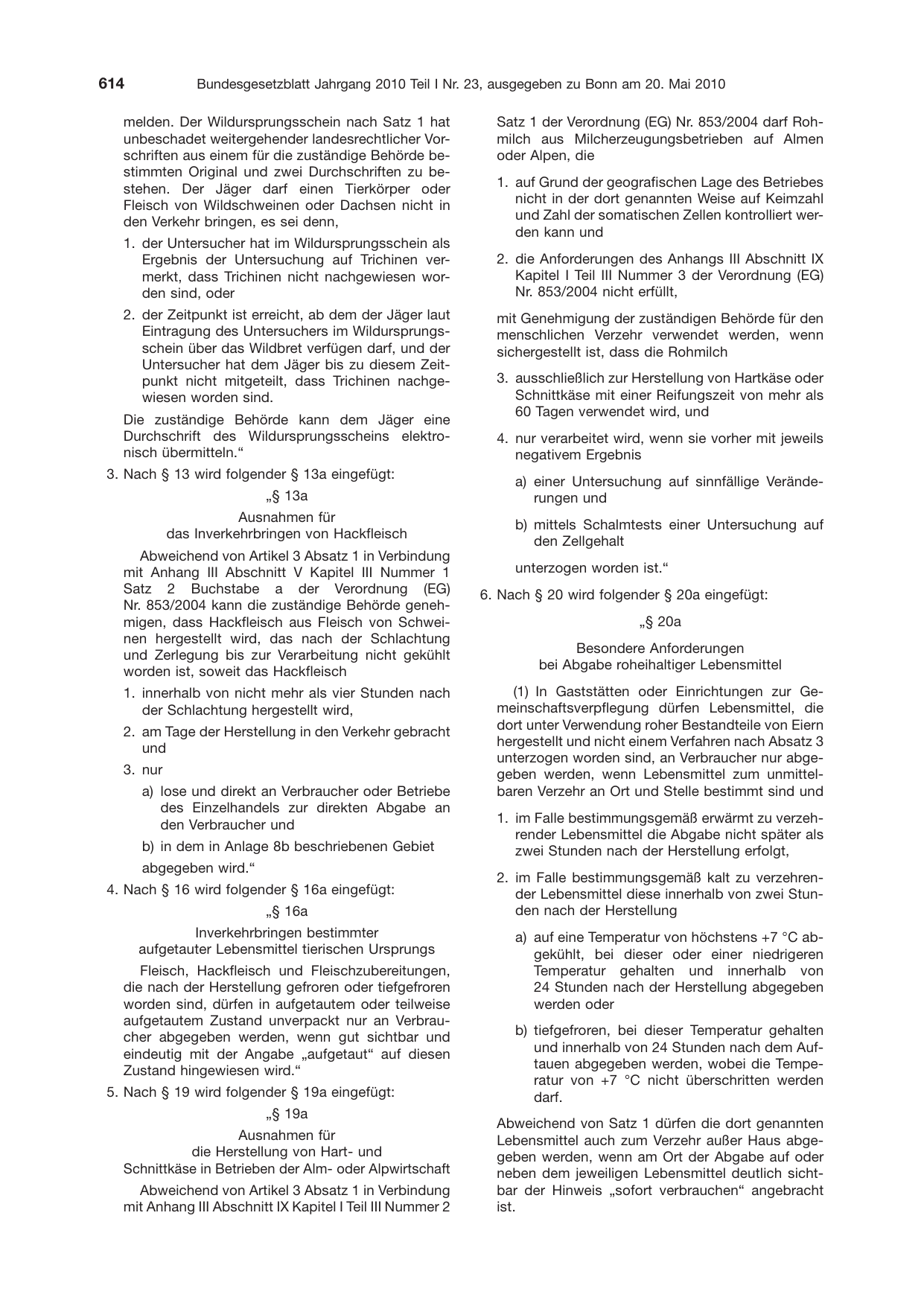 BGBl. 2010, Seite 614 — Originalseite als Abbildung