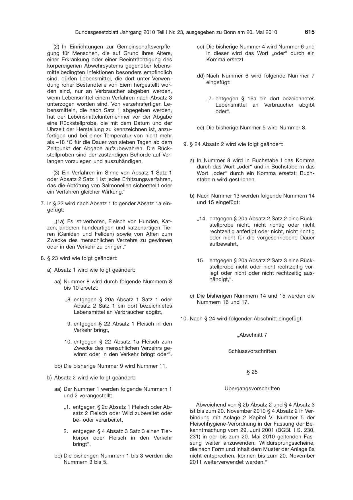 BGBl. 2010, Seite 615 — Originalseite als Abbildung