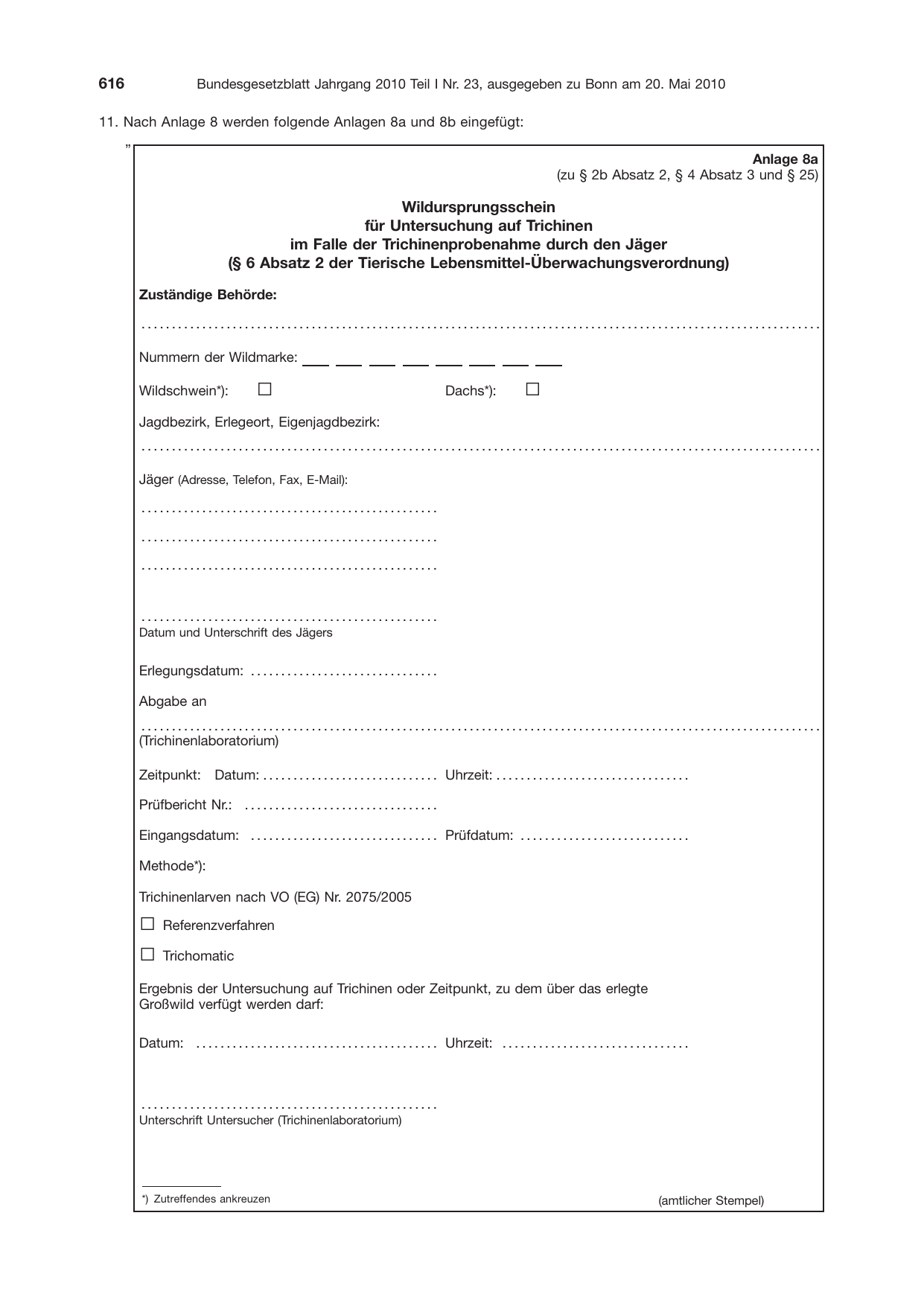 BGBl. 2010, Seite 616 — Originalseite als Abbildung