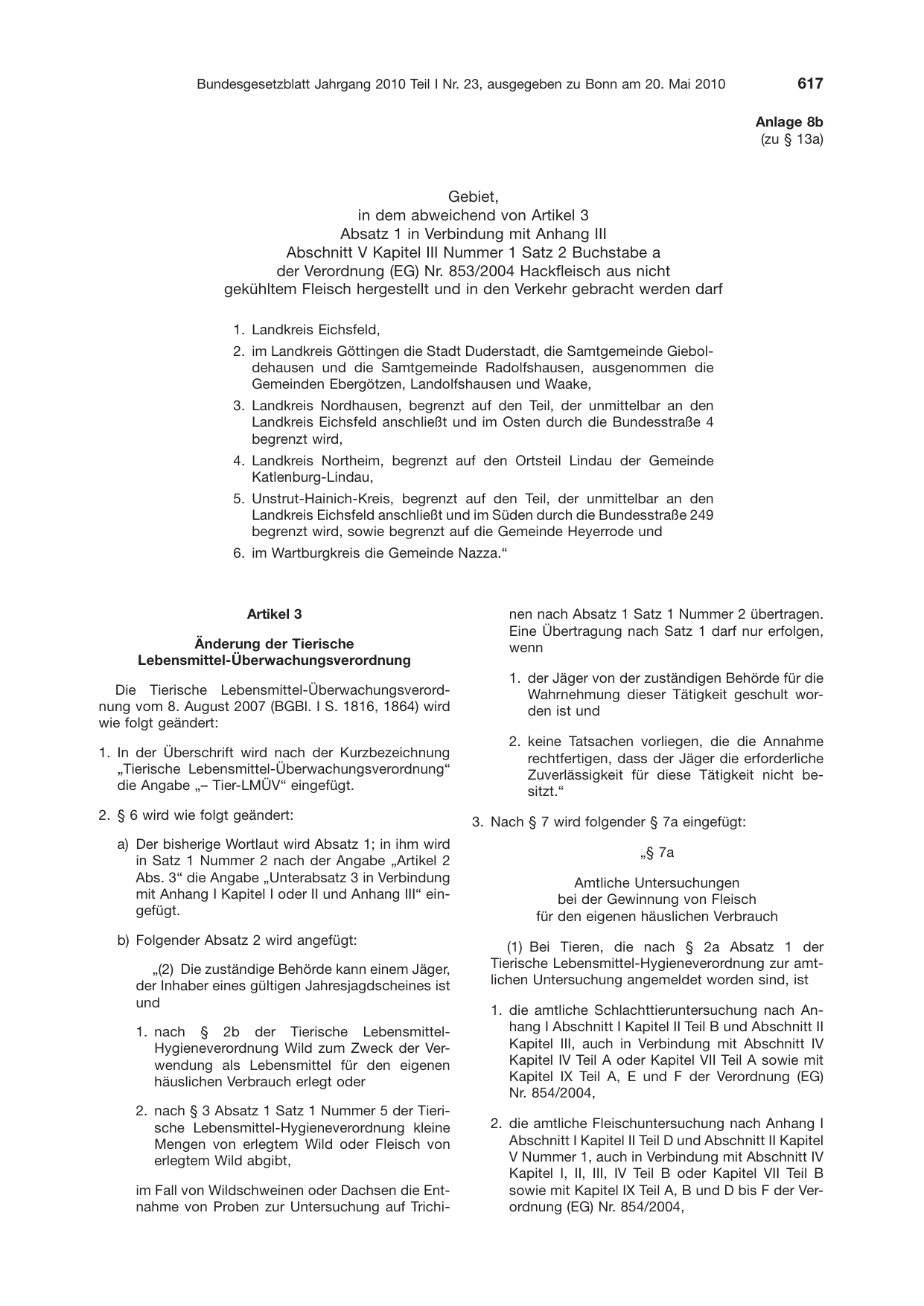BGBl. 2010, Seite 617 — Originalseite als Abbildung