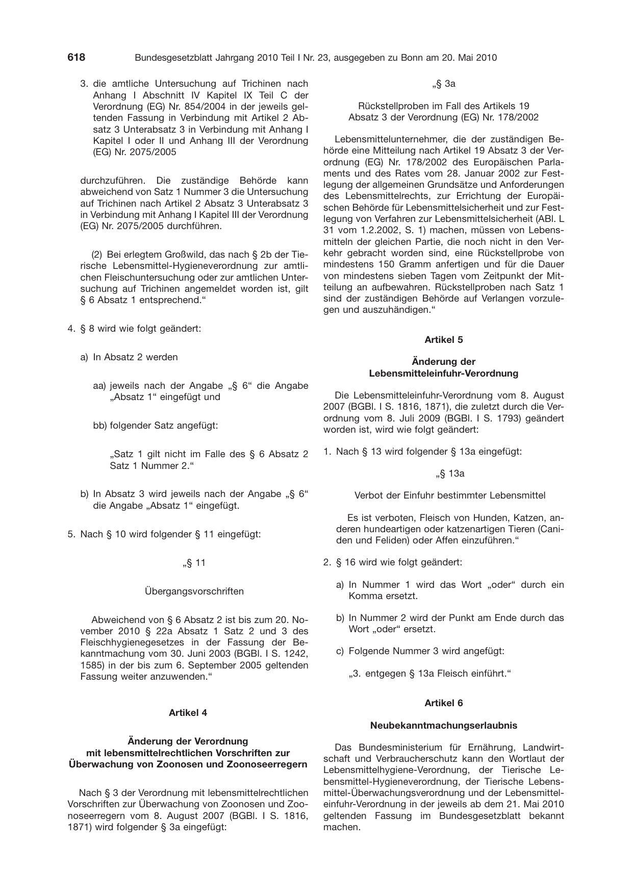 BGBl. 2010, Seite 618 — Originalseite als Abbildung