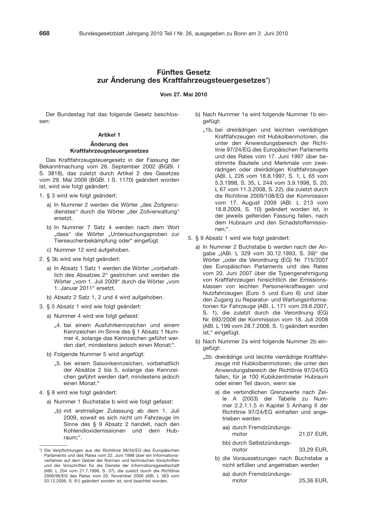 BGBl. 2010, Seite 668 — Originalseite als Abbildung