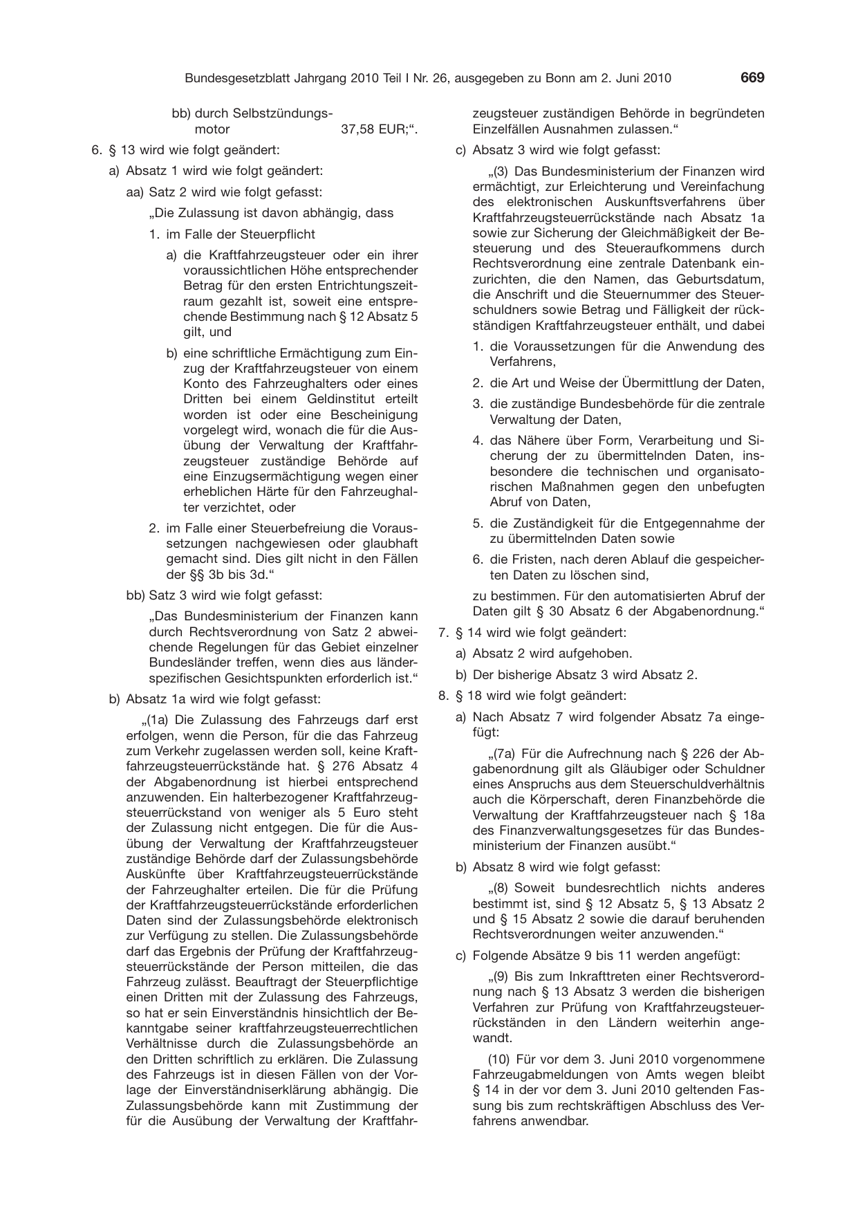 BGBl. 2010, Seite 669 — Originalseite als Abbildung