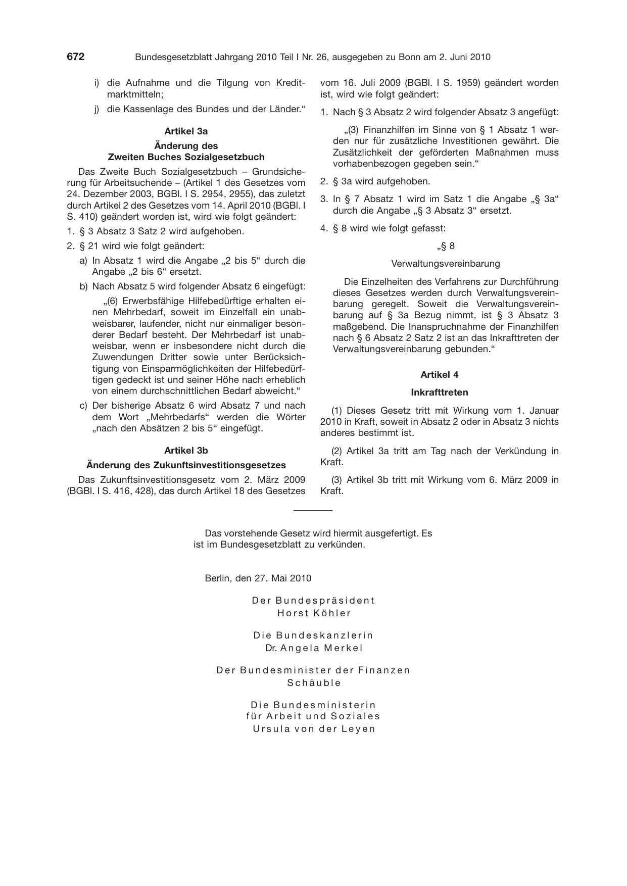 BGBl. 2010, Seite 672 — Originalseite als Abbildung