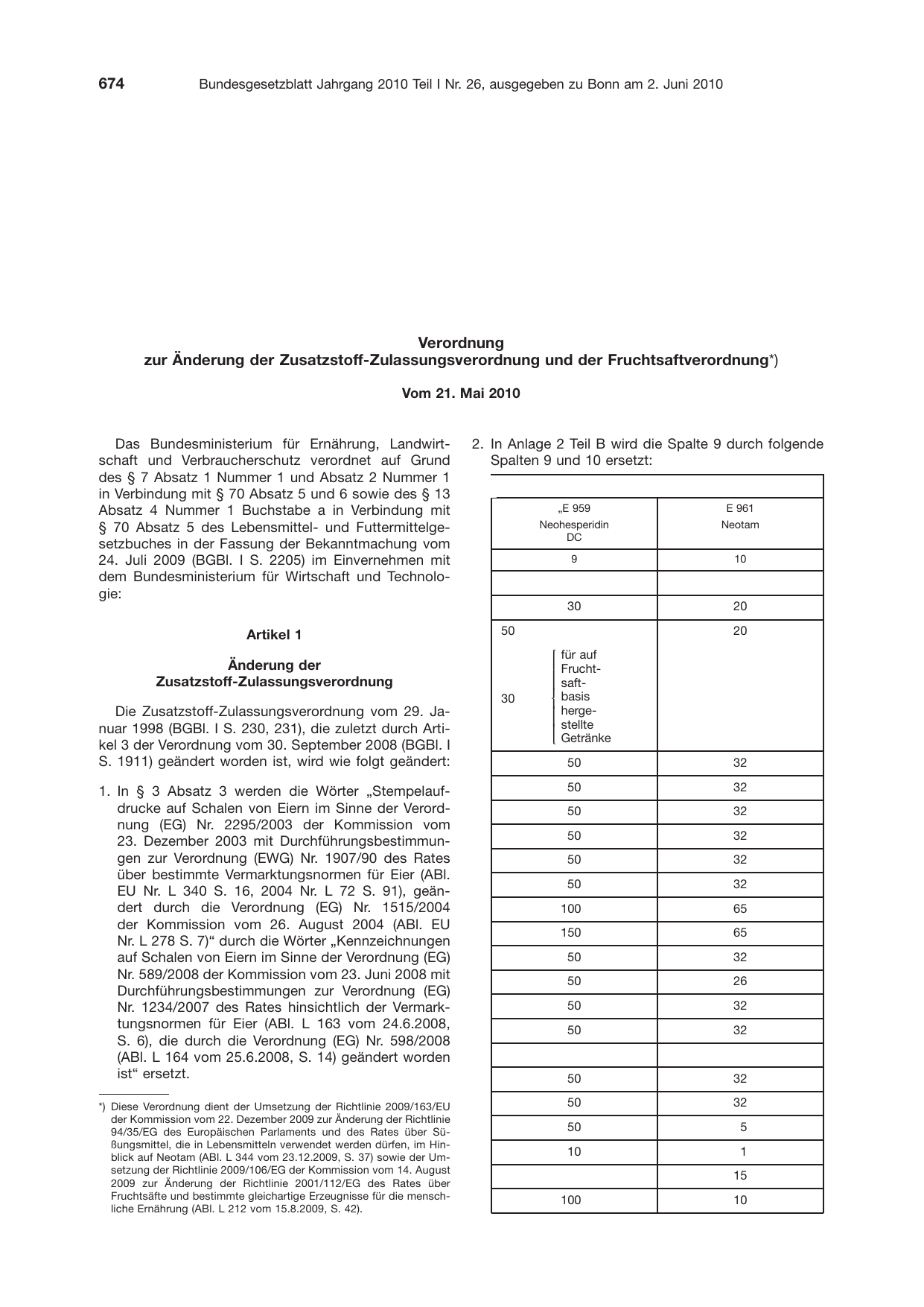 BGBl. 2010, Seite 674 — Originalseite als Abbildung