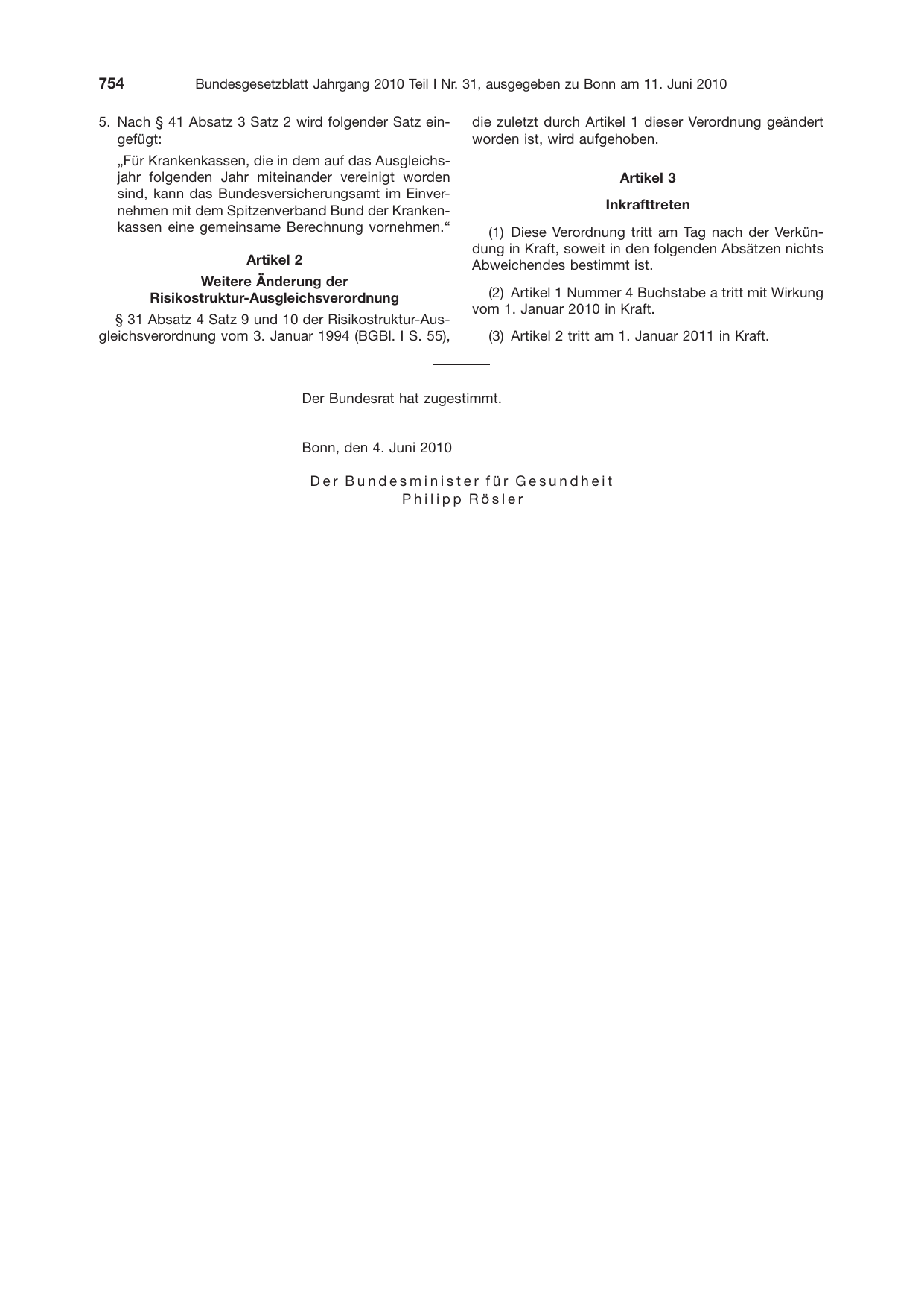 BGBl. 2010, Seite 754 — Originalseite als Abbildung