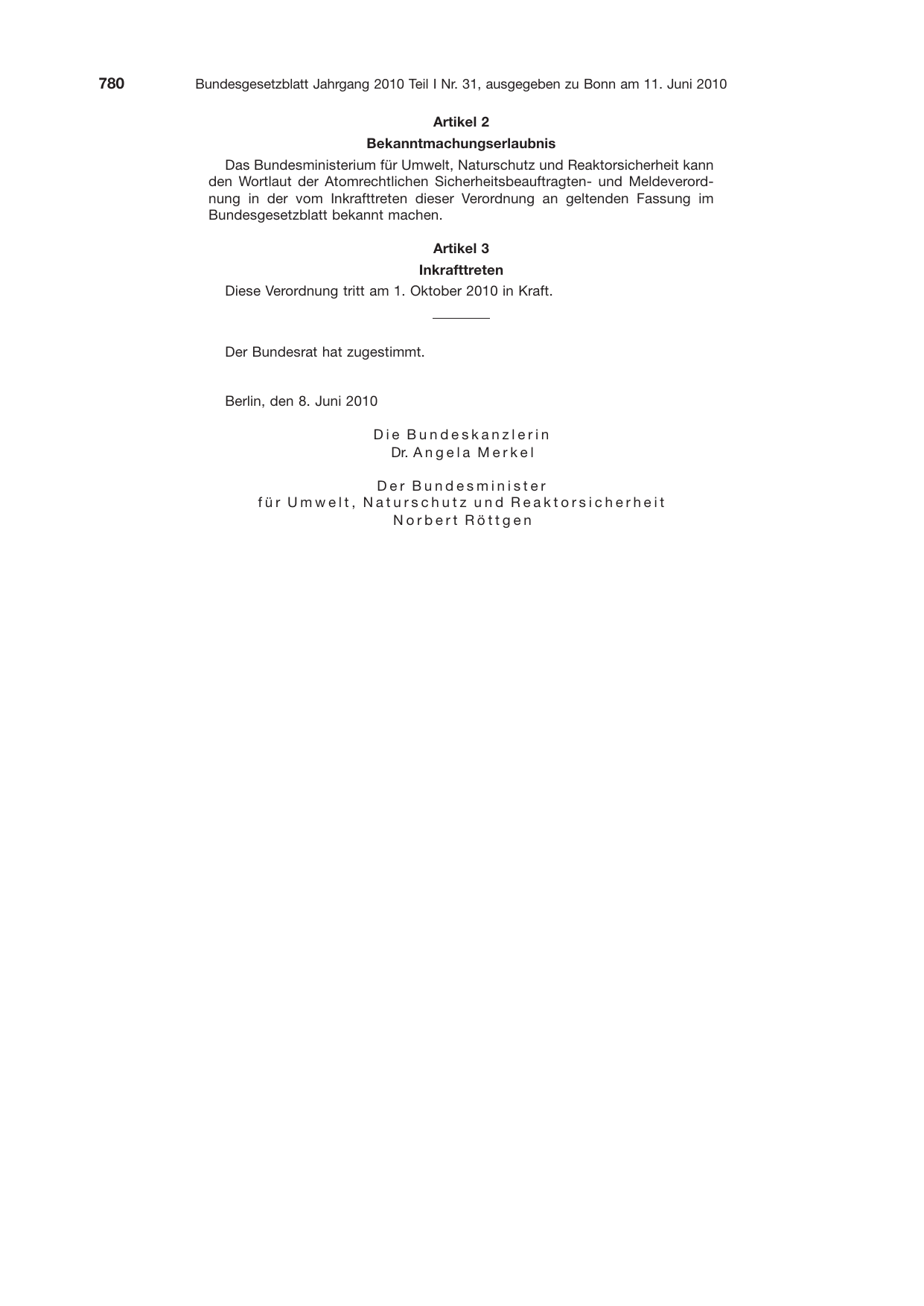 BGBl. 2010, Seite 780 — Originalseite als Abbildung