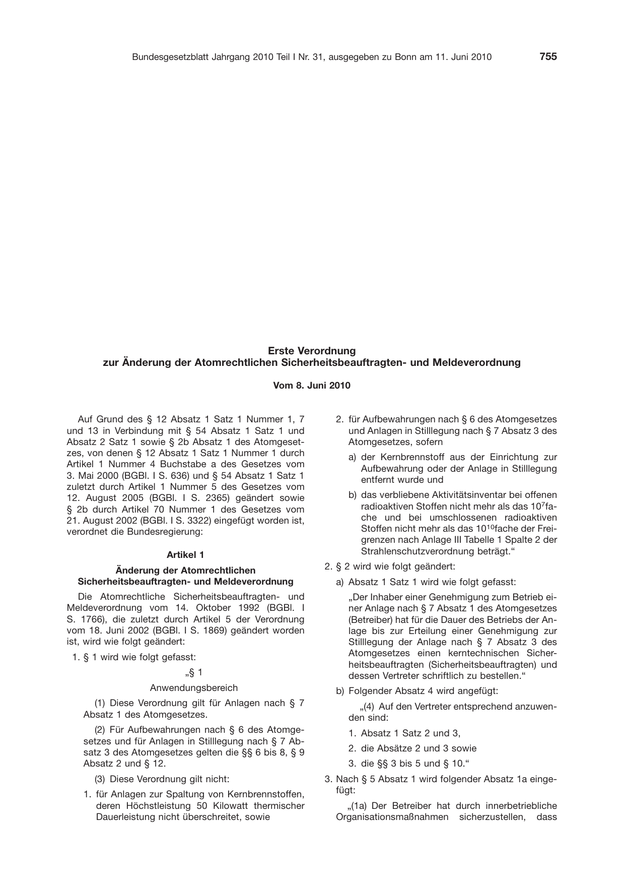 BGBl. 2010, Seite 755 — Originalseite als Abbildung