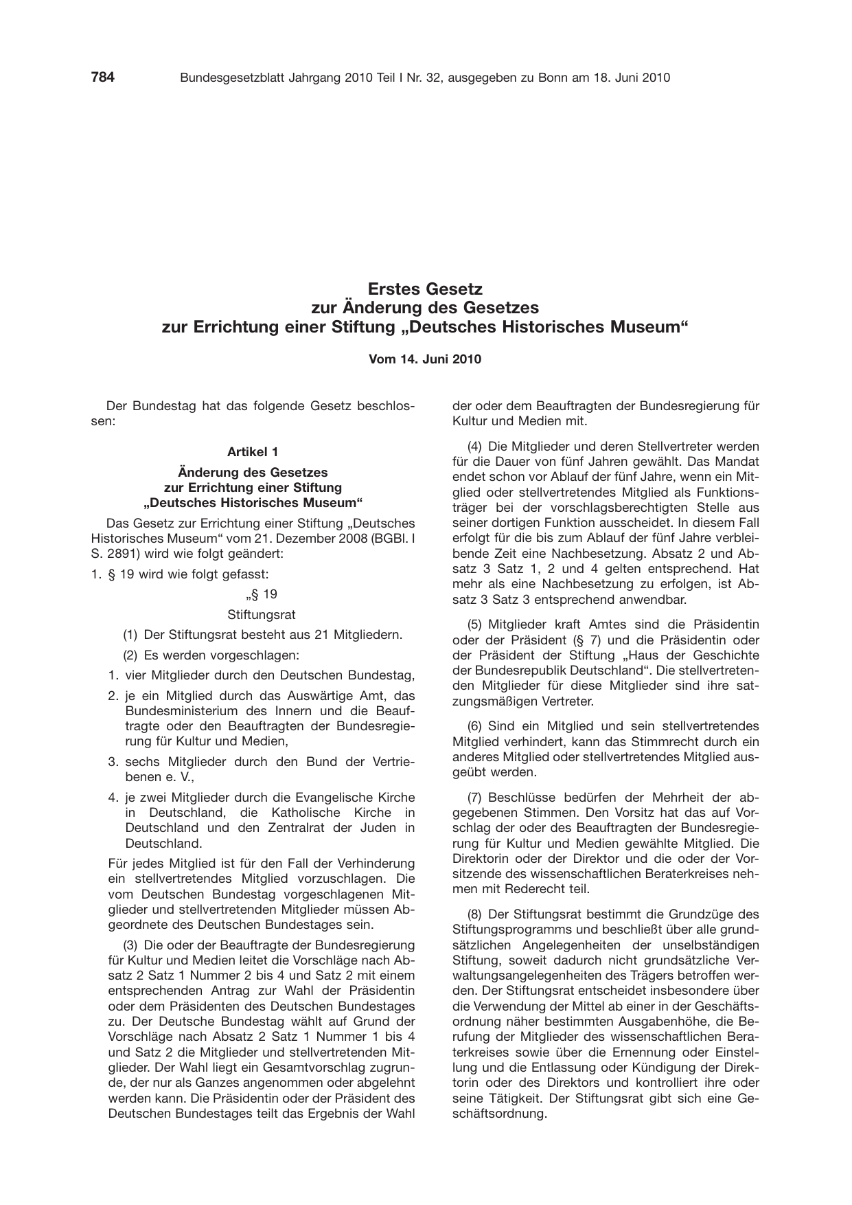 BGBl. 2010, Seite 784 — Originalseite als Abbildung