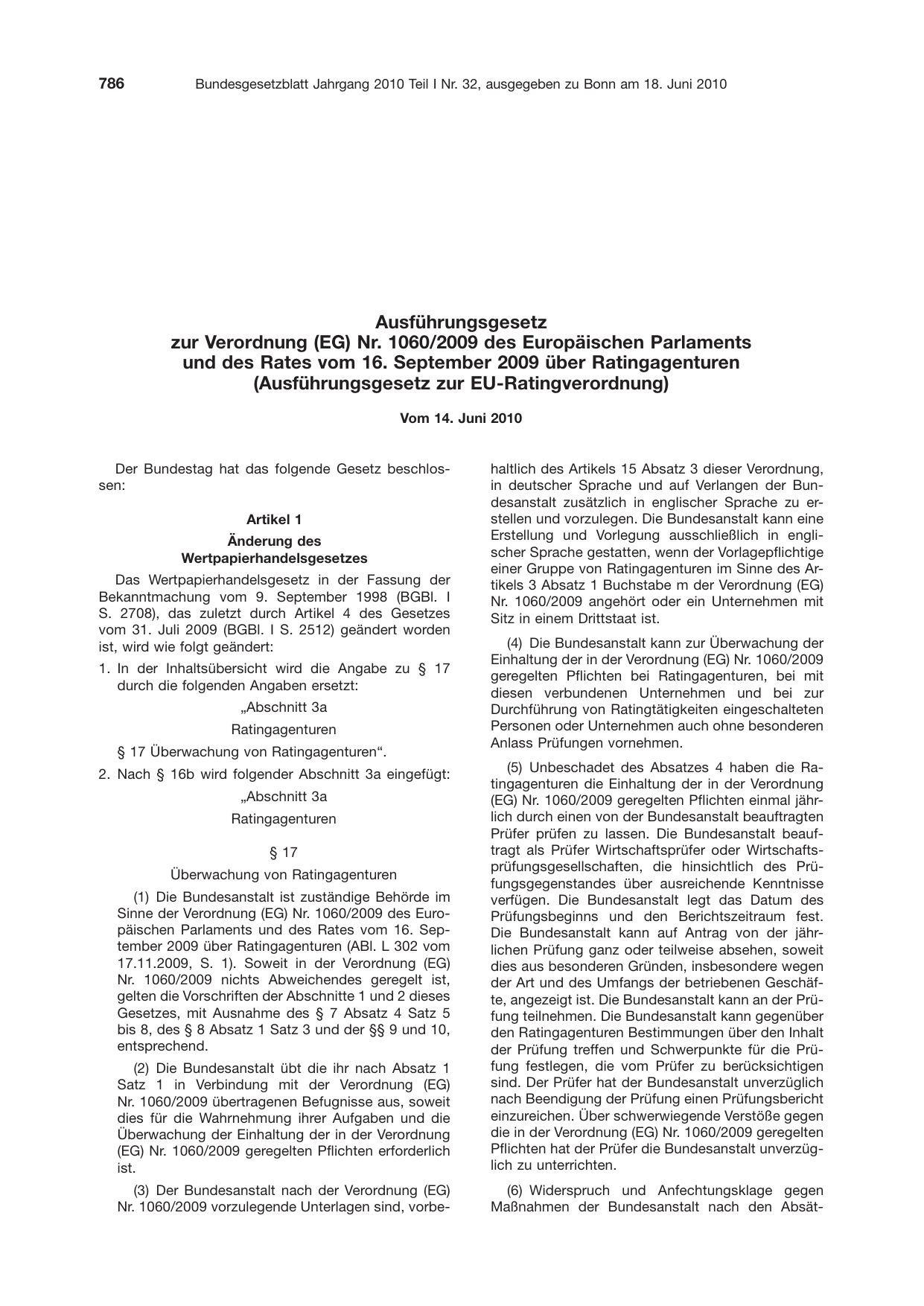 BGBl. 2010, Seite 786 — Originalseite als Abbildung