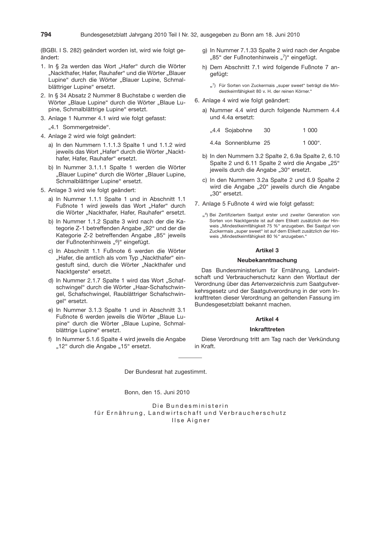 BGBl. 2010, Seite 794 — Originalseite als Abbildung