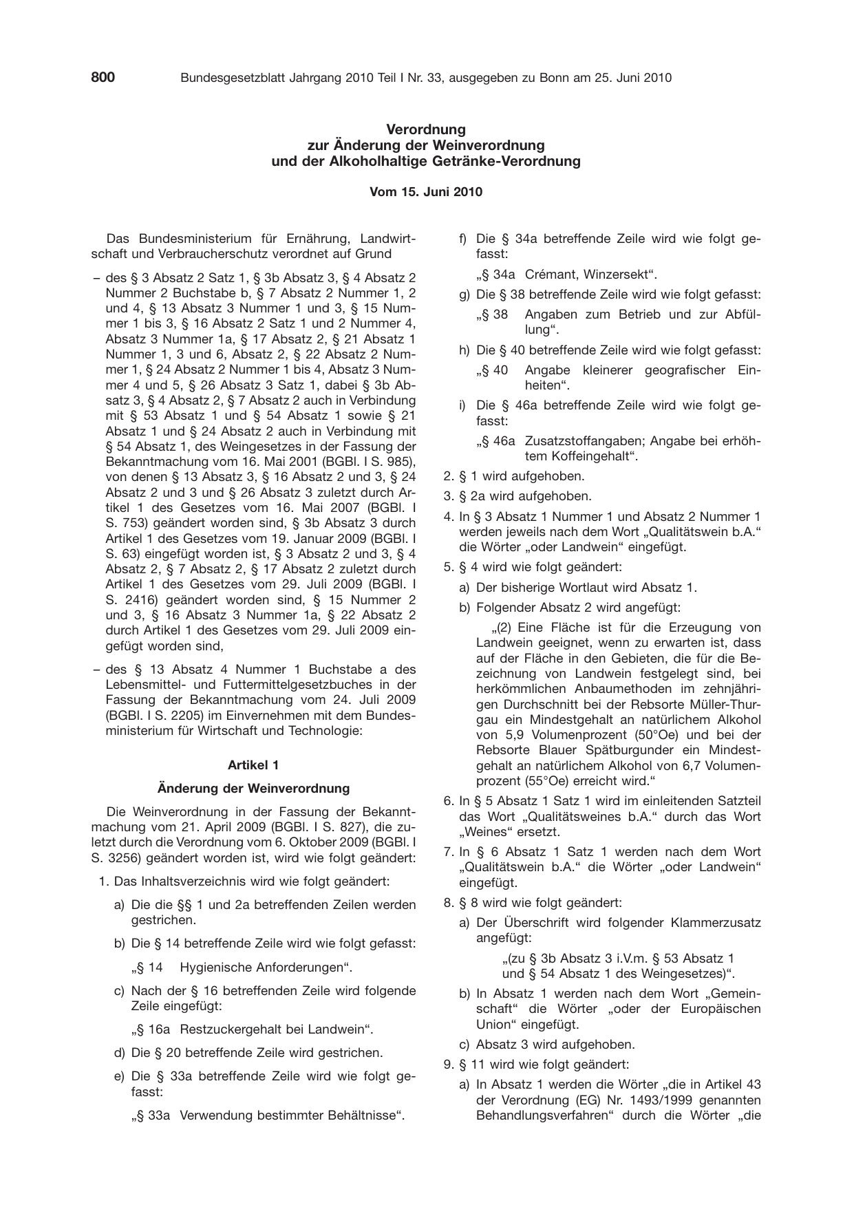 BGBl. 2010, Seite 800 — Originalseite als Abbildung