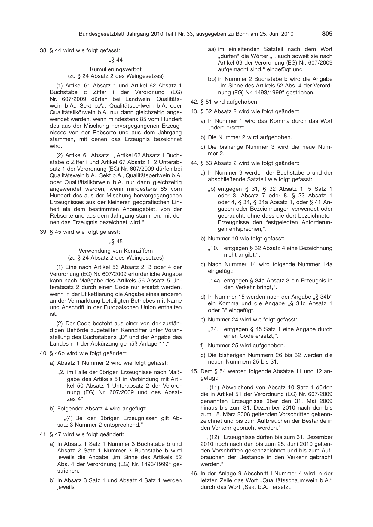 BGBl. 2010, Seite 805 — Originalseite als Abbildung