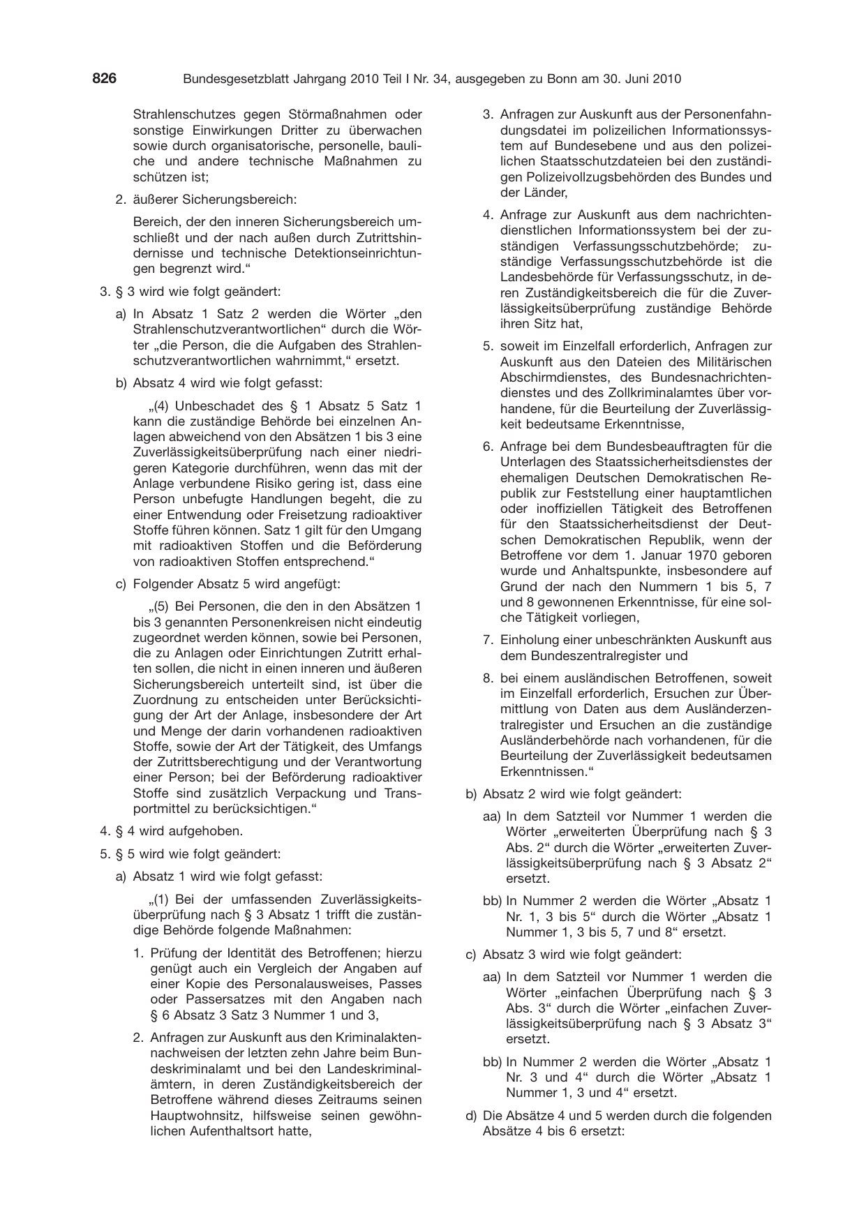 BGBl. 2010, Seite 826 — Originalseite als Abbildung