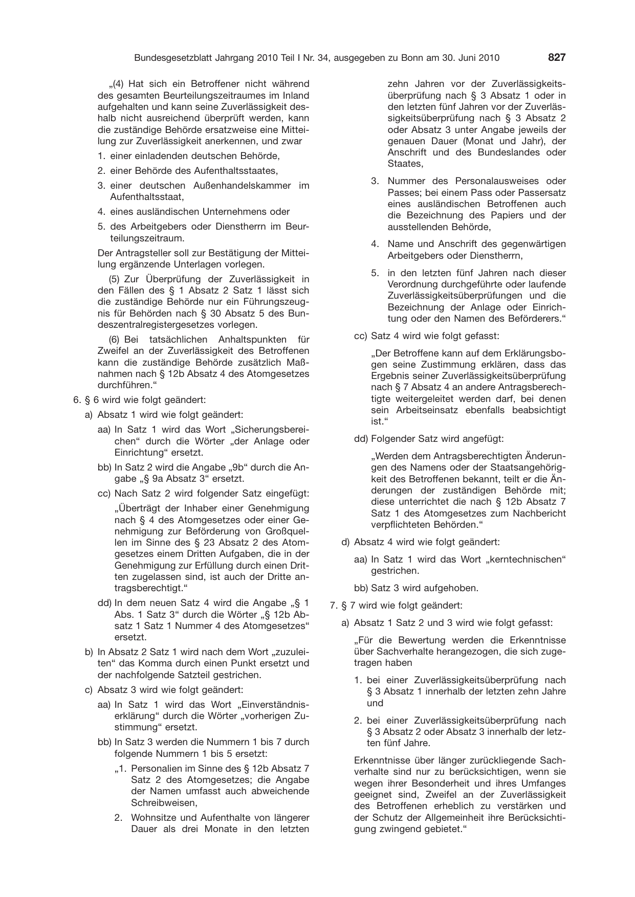 BGBl. 2010, Seite 827 — Originalseite als Abbildung