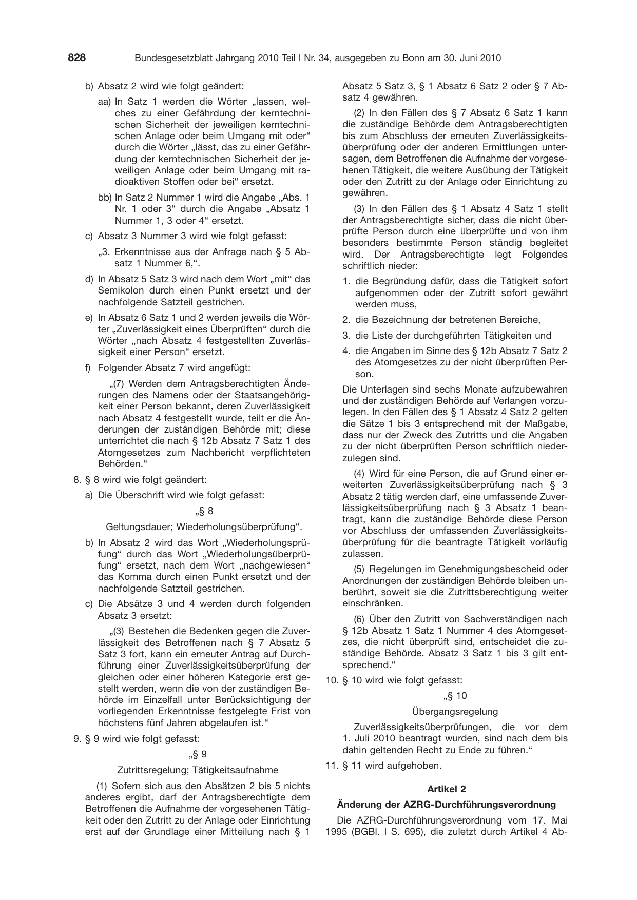BGBl. 2010, Seite 828 — Originalseite als Abbildung
