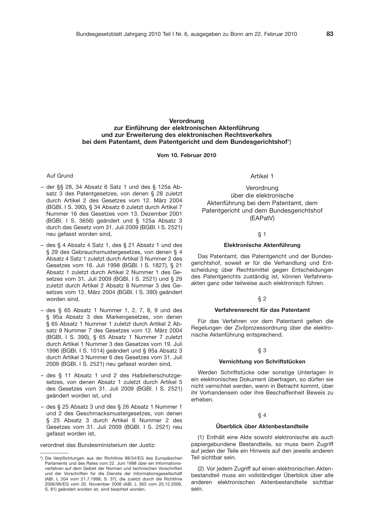 BGBl. 2010, Seite 83 — Originalseite als Abbildung