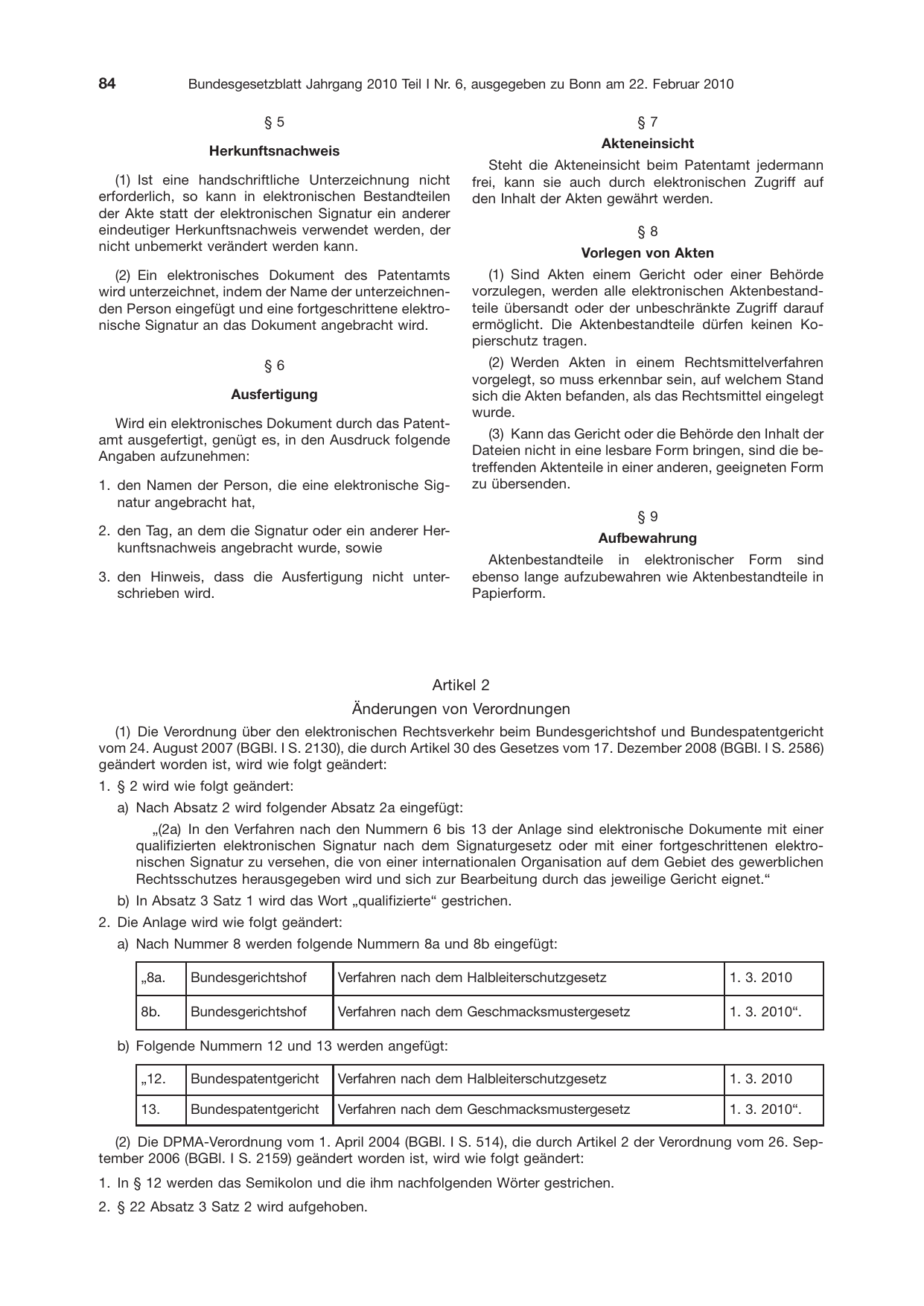 BGBl. 2010, Seite 84 — Originalseite als Abbildung