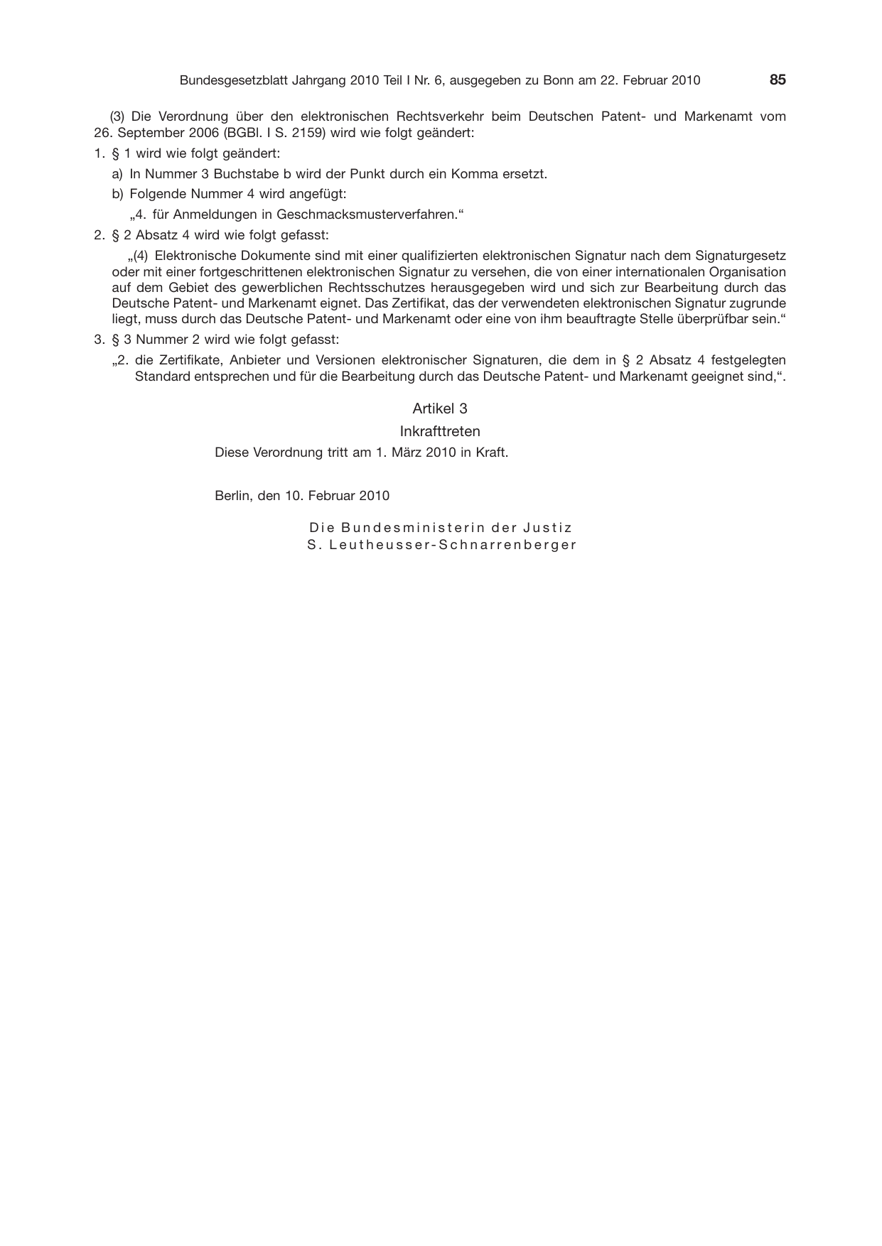 BGBl. 2010, Seite 85 — Originalseite als Abbildung