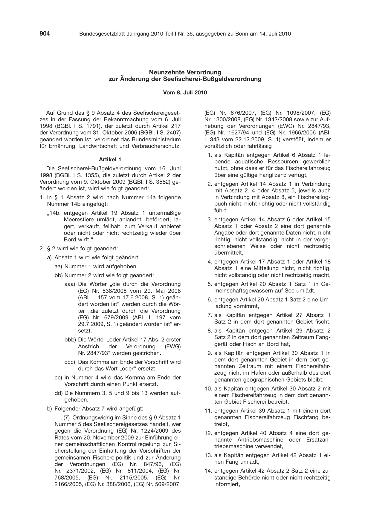 BGBl. 2010, Seite 904 — Originalseite als Abbildung