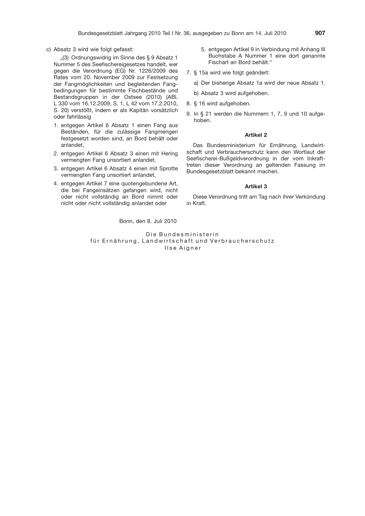 BGBl. 2010, Seite 907 — Originalseite als Abbildung