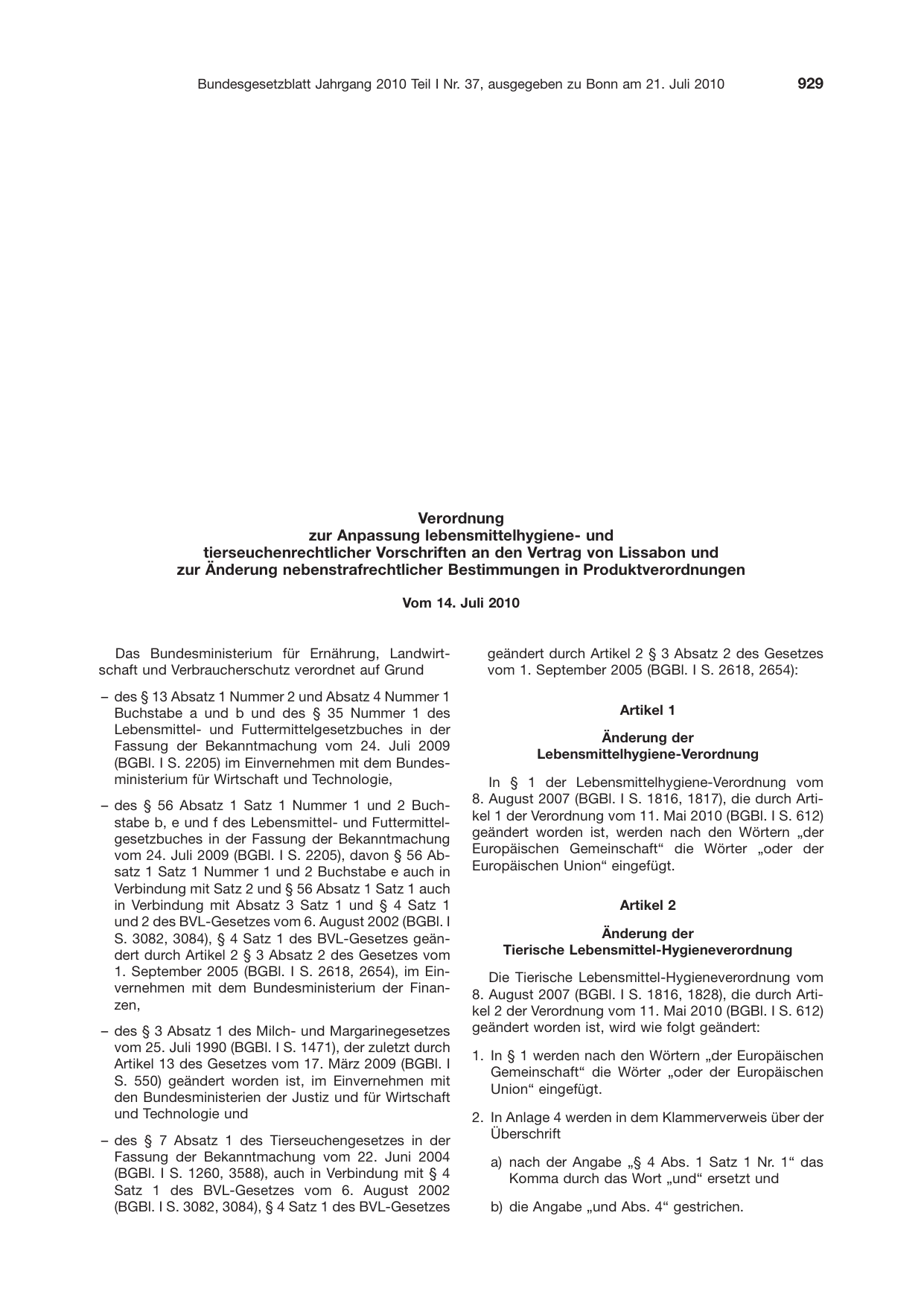 BGBl. 2010, Seite 929 — Originalseite als Abbildung