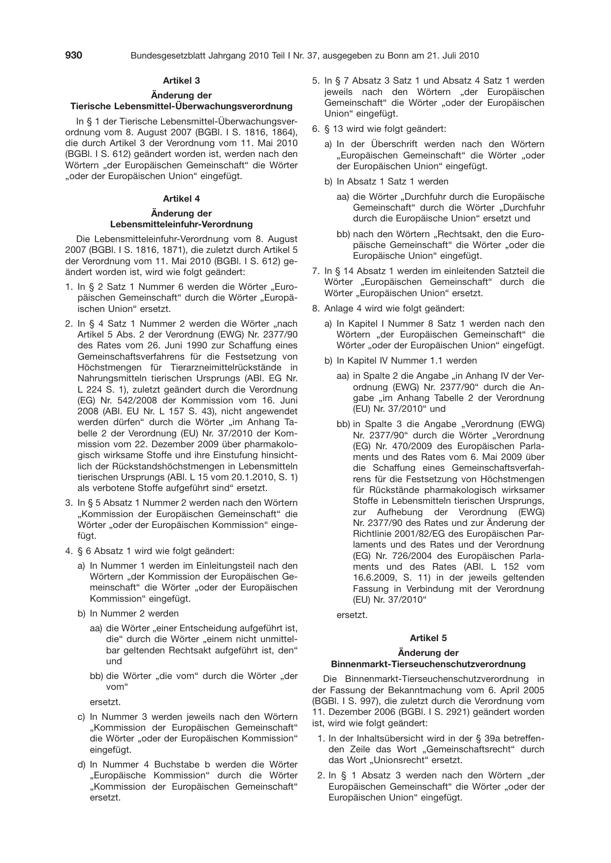 BGBl. 2010, Seite 930 — Originalseite als Abbildung