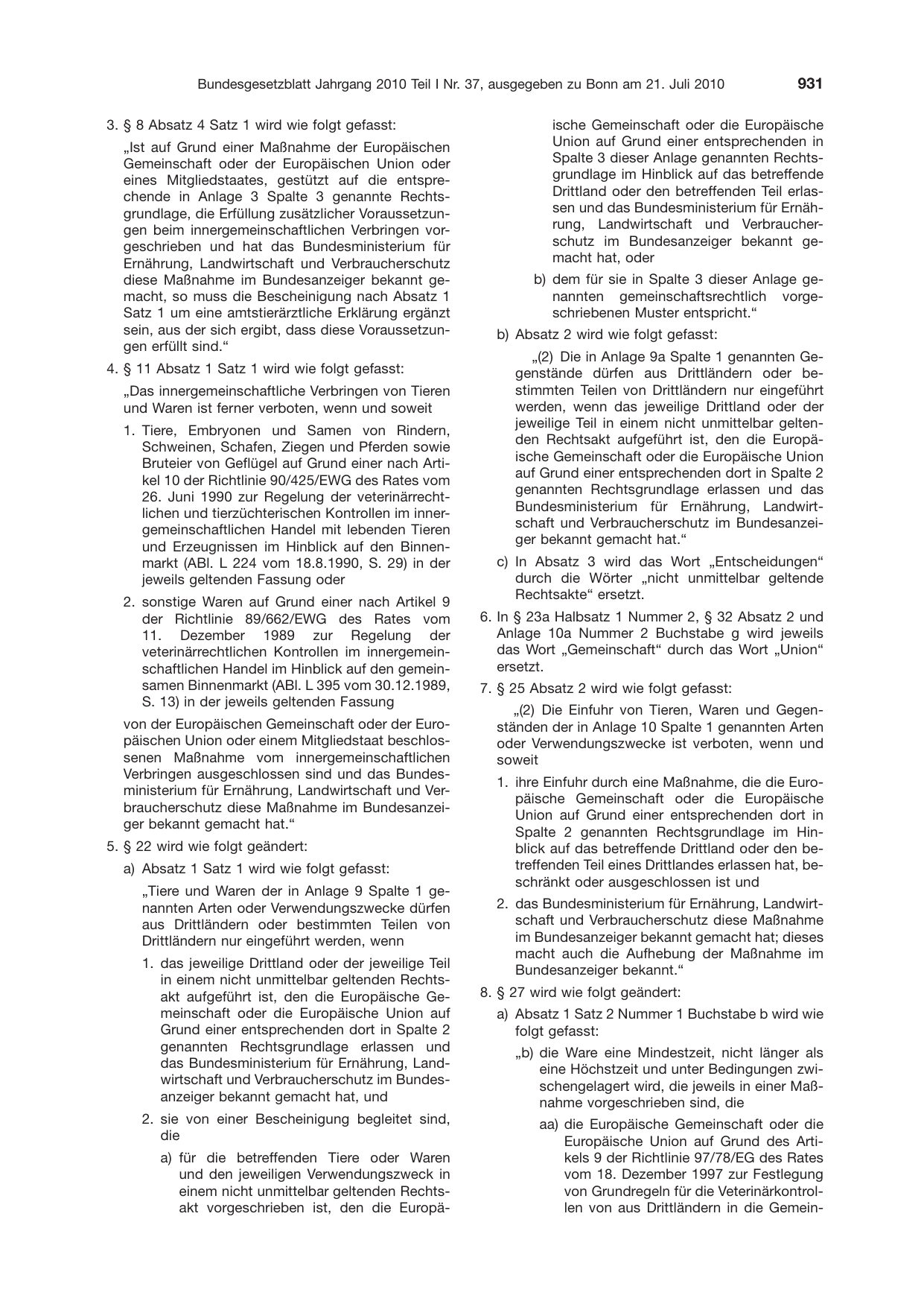 BGBl. 2010, Seite 931 — Originalseite als Abbildung
