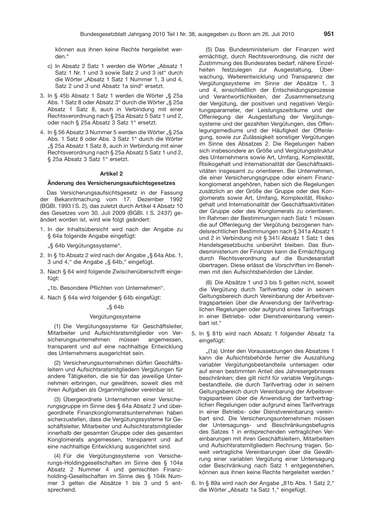 BGBl. 2010, Seite 951 — Originalseite als Abbildung