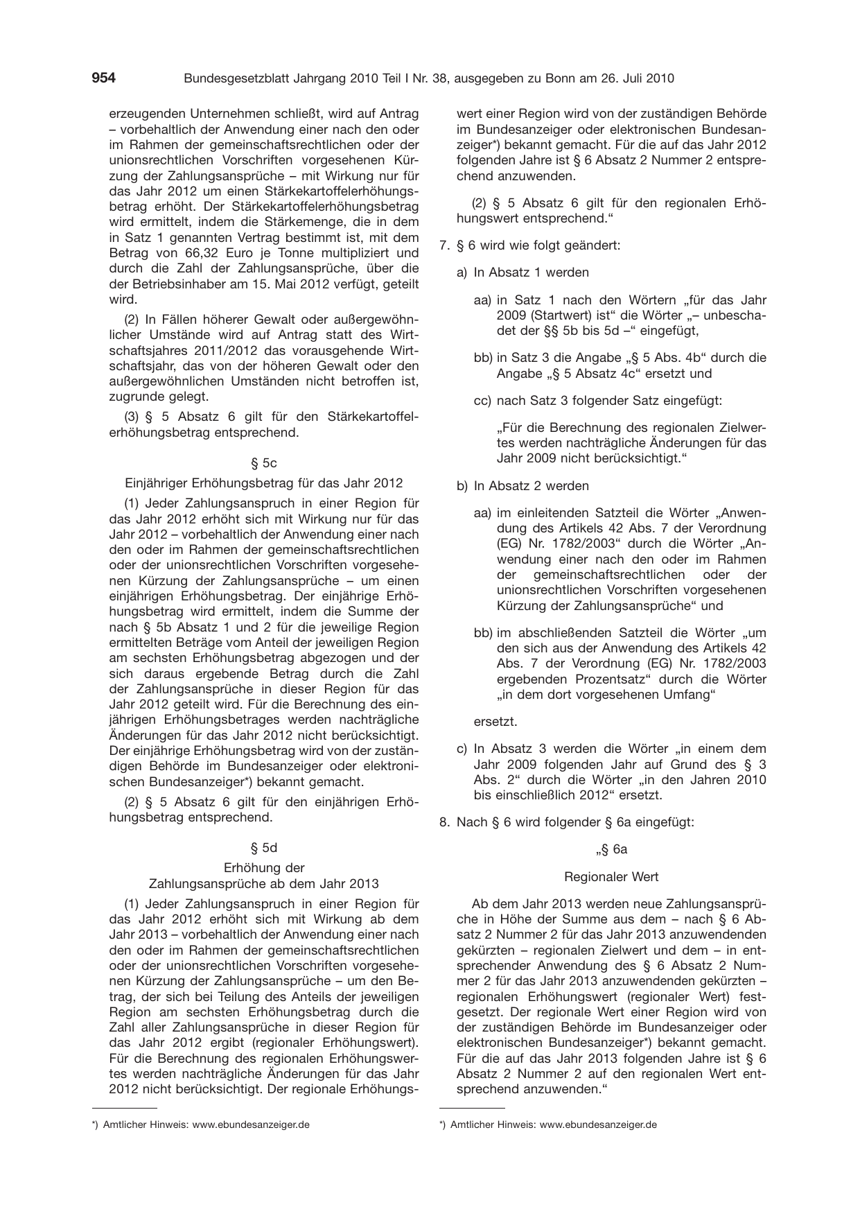 BGBl. 2010, Seite 954 — Originalseite als Abbildung