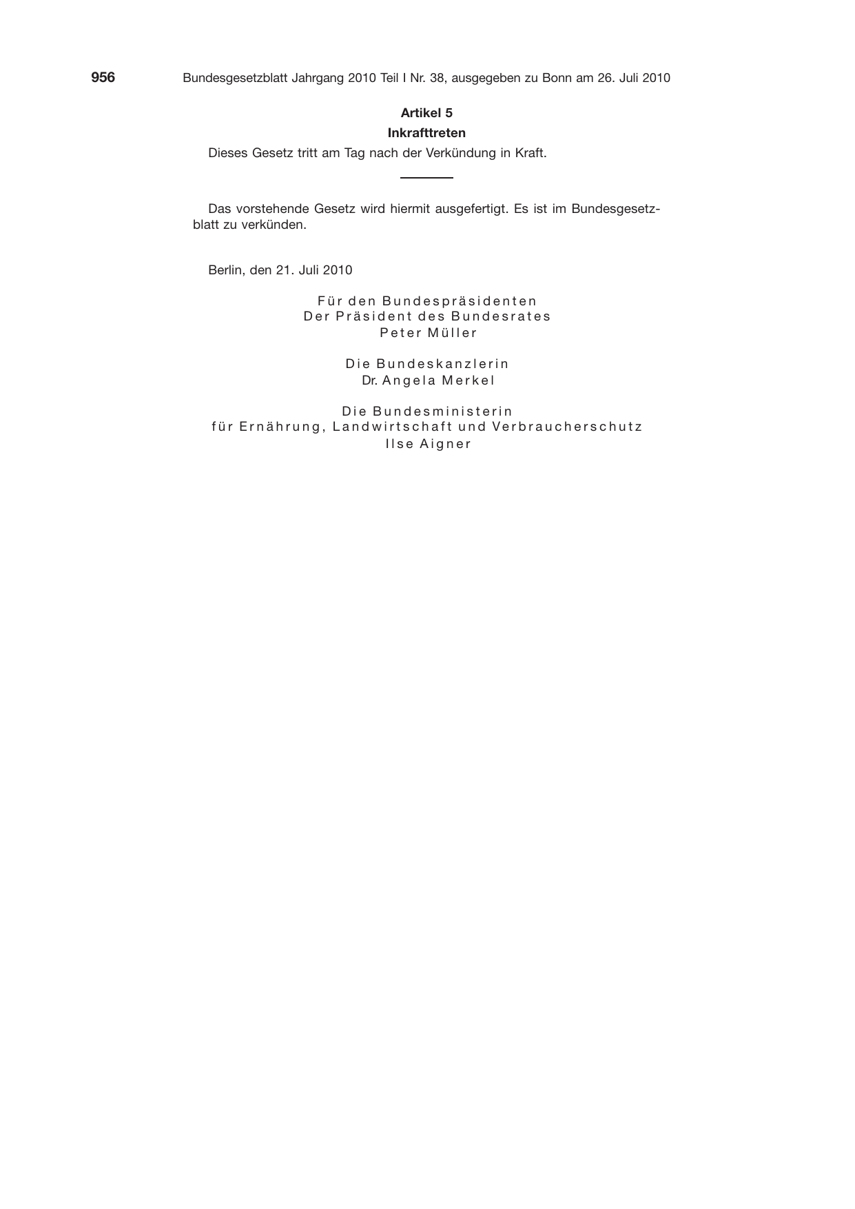 BGBl. 2010, Seite 956 — Originalseite als Abbildung