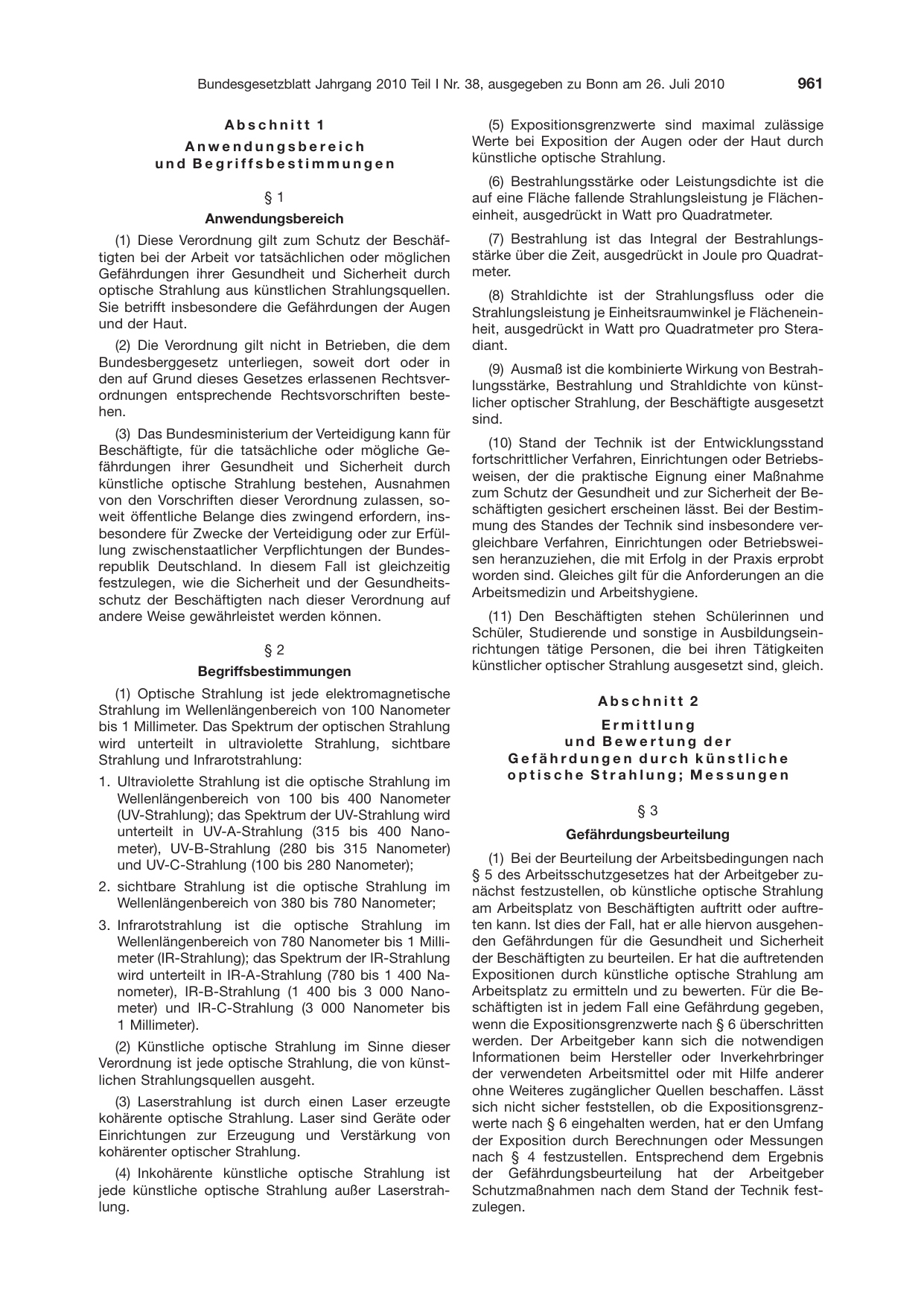 BGBl. 2010, Seite 961 — Originalseite als Abbildung
