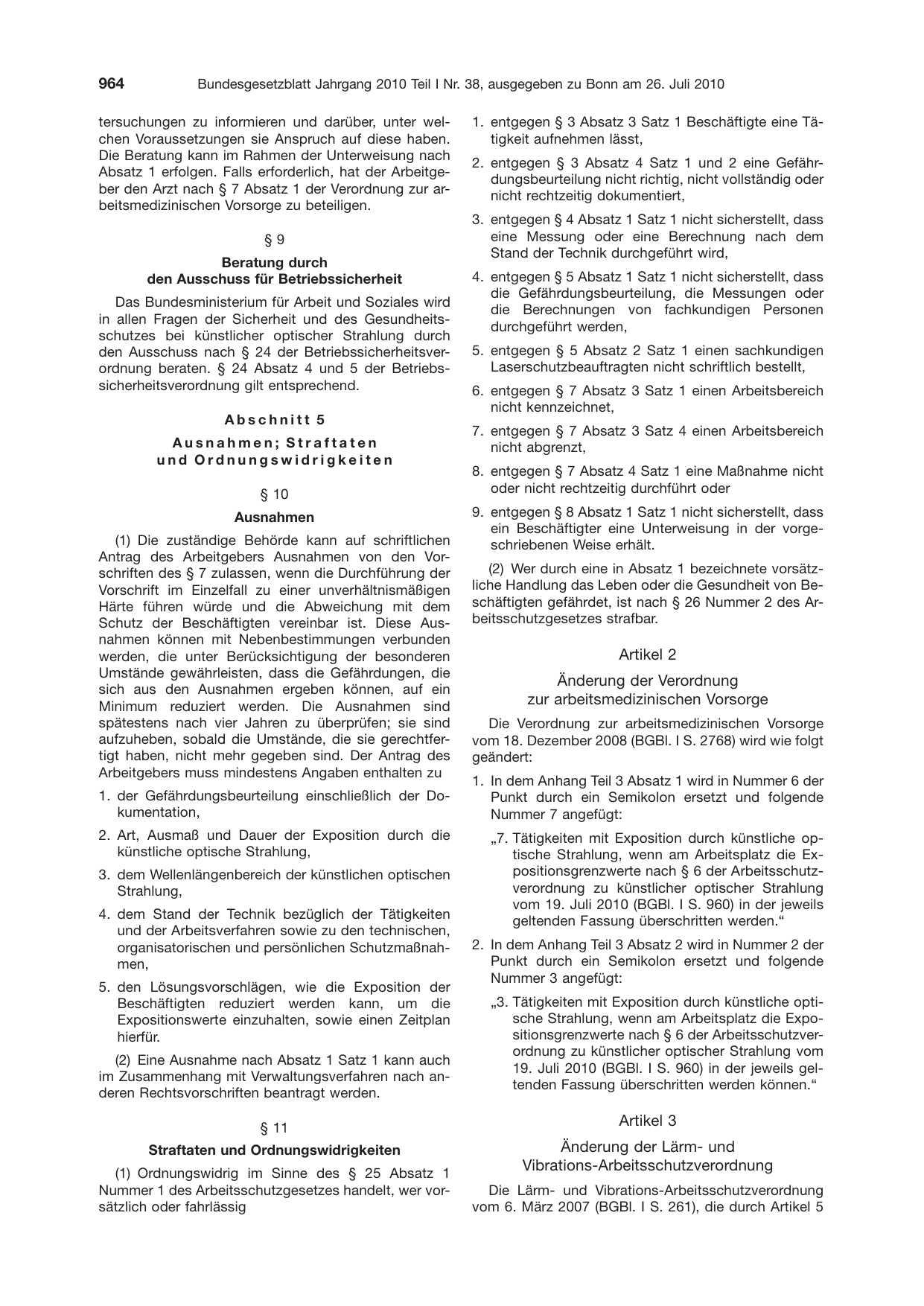 BGBl. 2010, Seite 964 — Originalseite als Abbildung