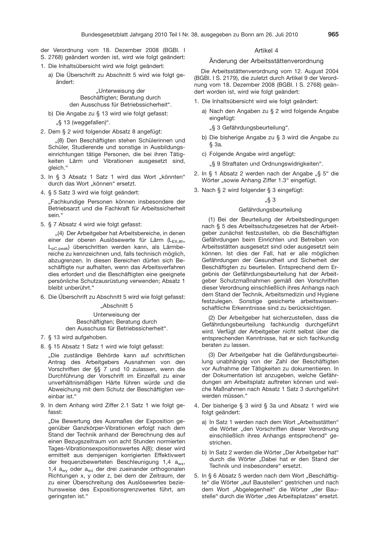 BGBl. 2010, Seite 965 — Originalseite als Abbildung