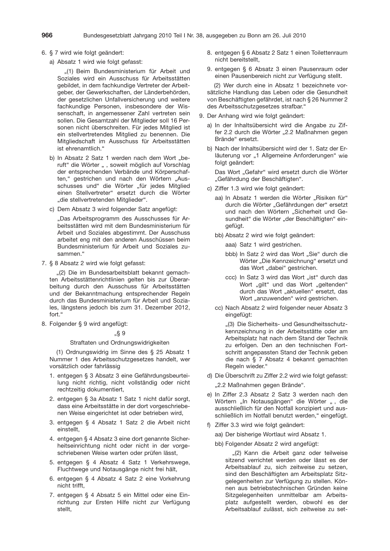 BGBl. 2010, Seite 966 — Originalseite als Abbildung