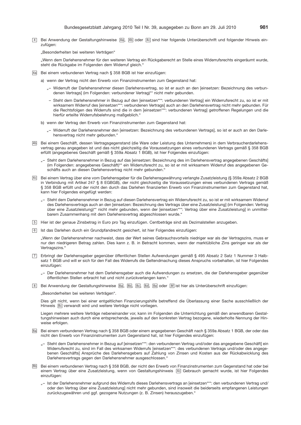 BGBl. 2010, Seite 981 — Originalseite als Abbildung