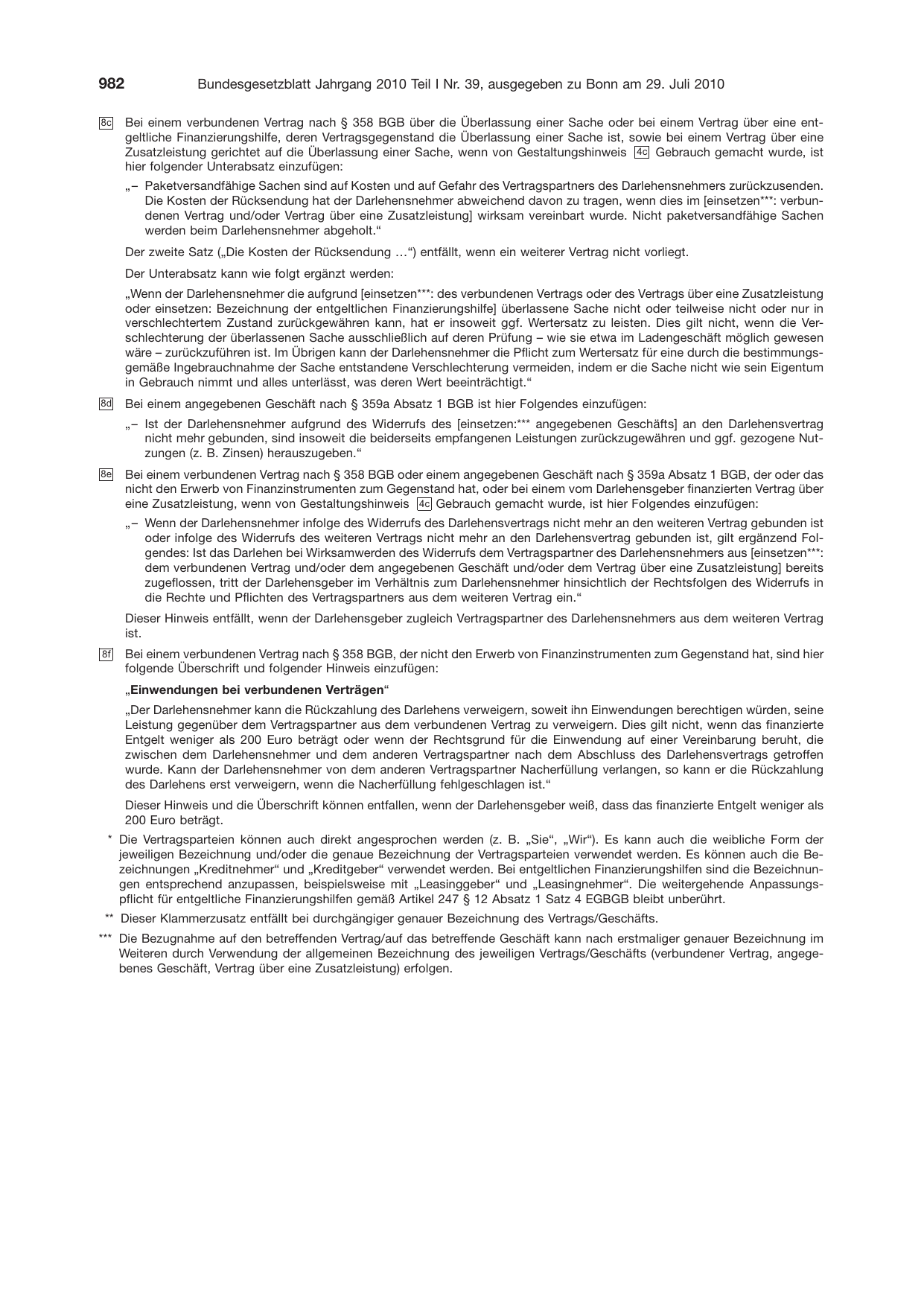 BGBl. 2010, Seite 982 — Originalseite als Abbildung