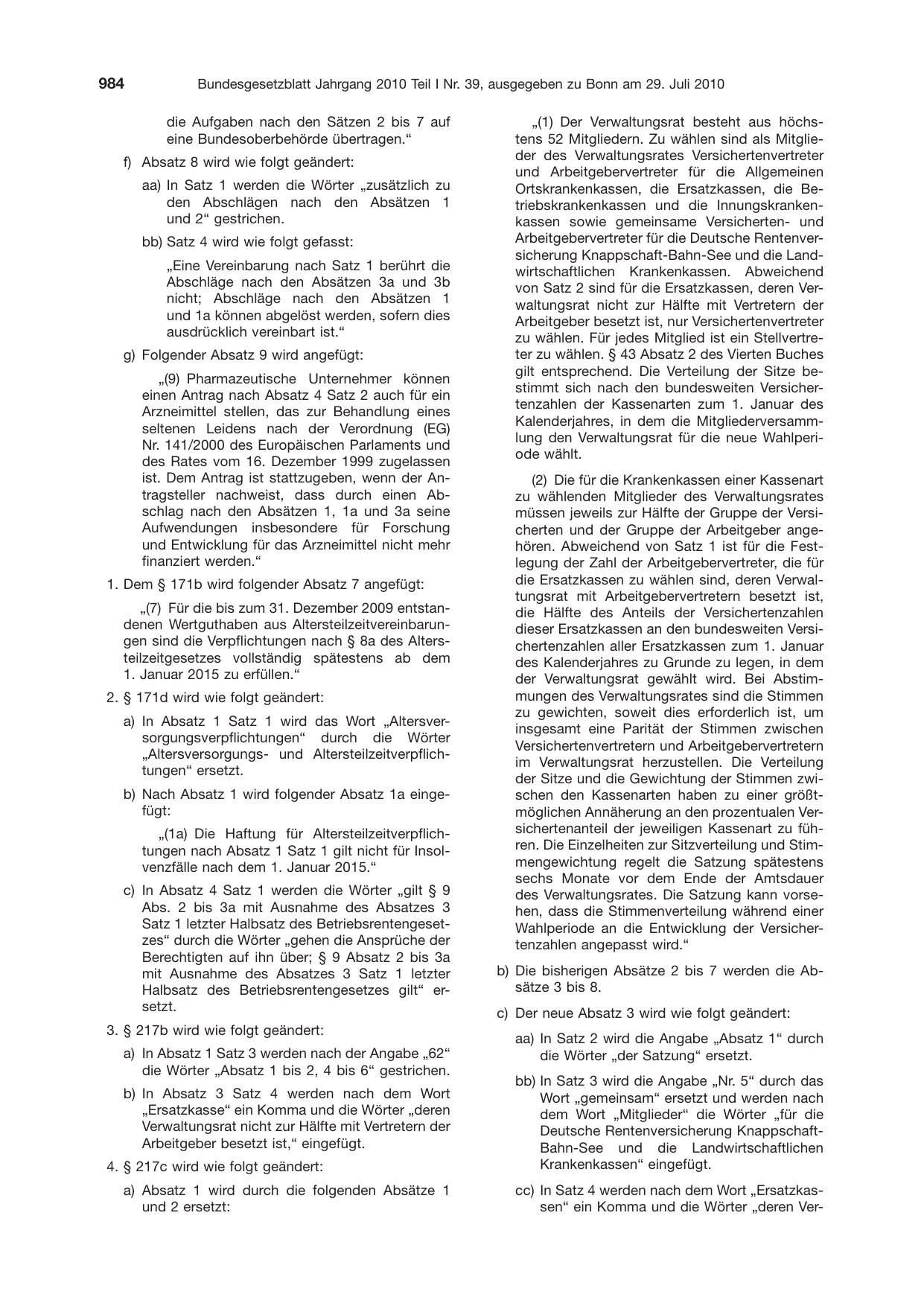 BGBl. 2010, Seite 984 — Originalseite als Abbildung