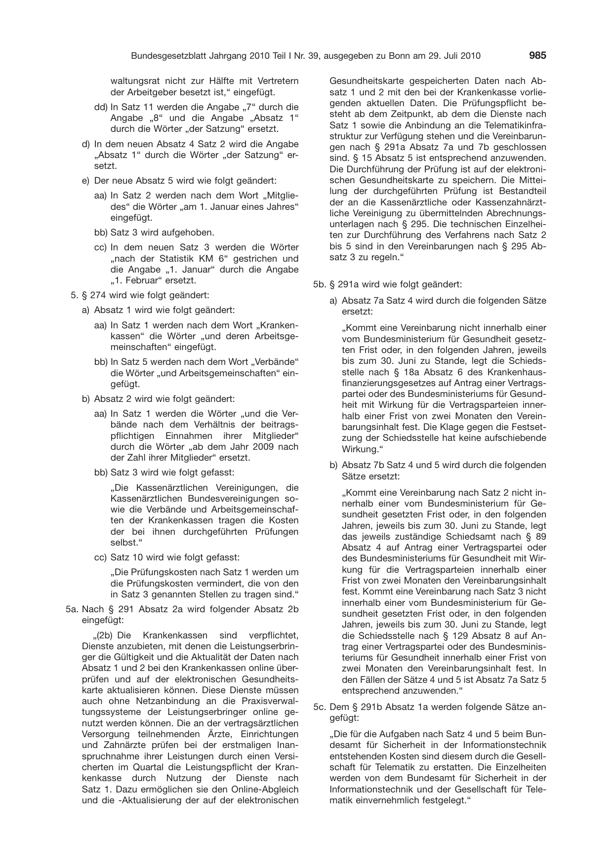 BGBl. 2010, Seite 985 — Originalseite als Abbildung