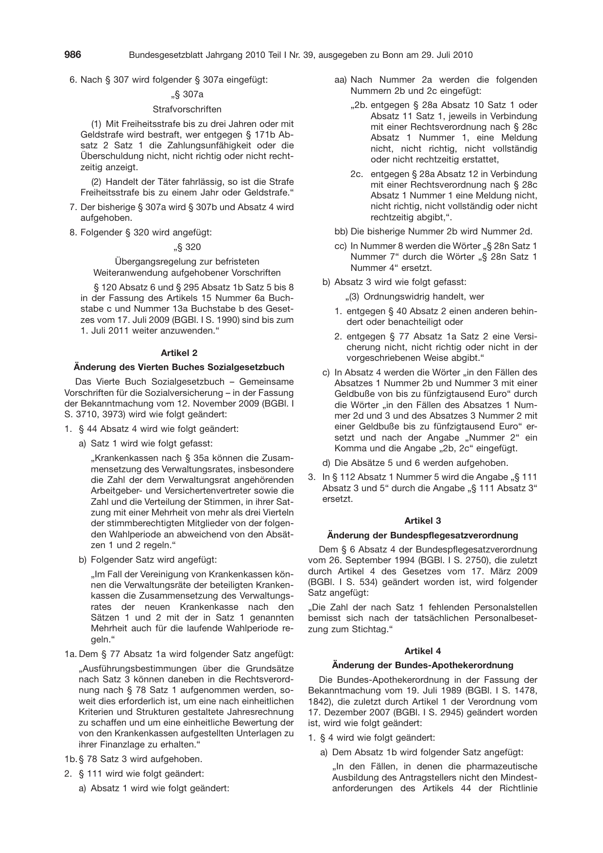 BGBl. 2010, Seite 986 — Originalseite als Abbildung