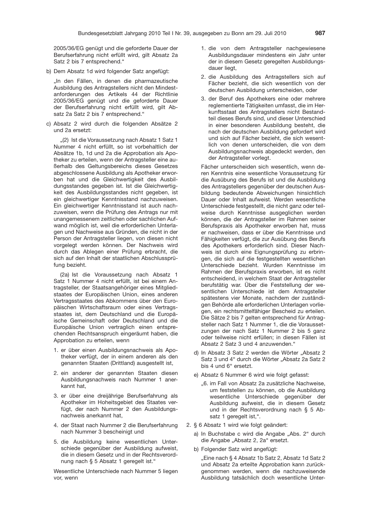 BGBl. 2010, Seite 987 — Originalseite als Abbildung