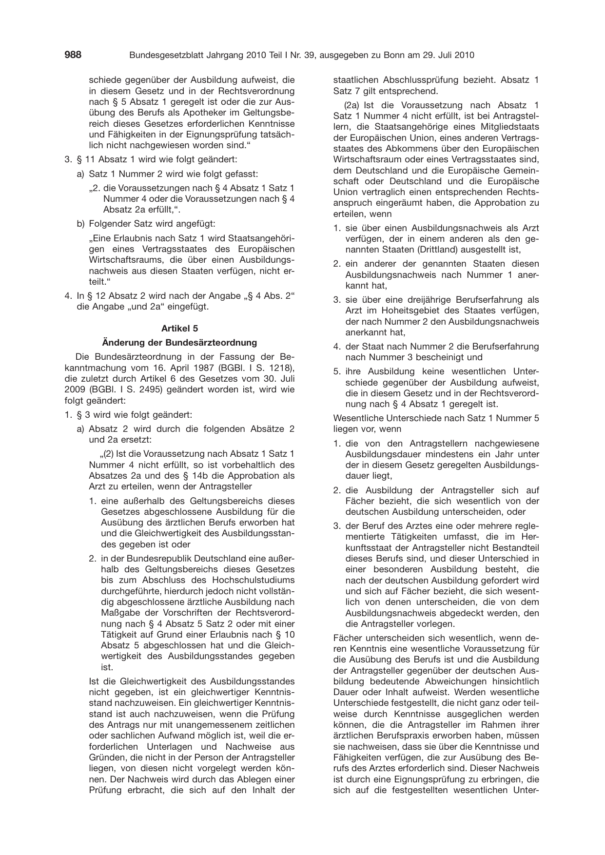BGBl. 2010, Seite 988 — Originalseite als Abbildung