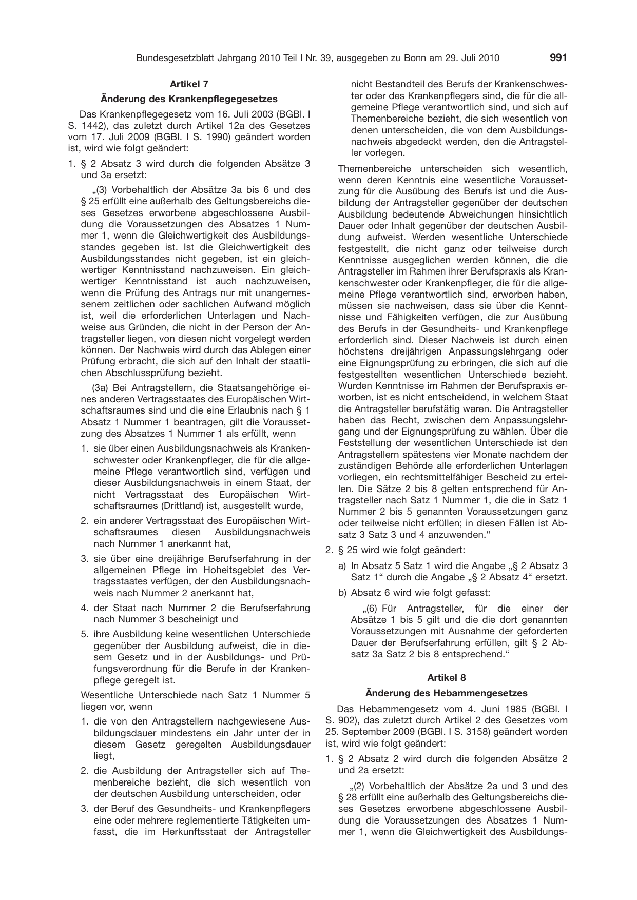 BGBl. 2010, Seite 991 — Originalseite als Abbildung