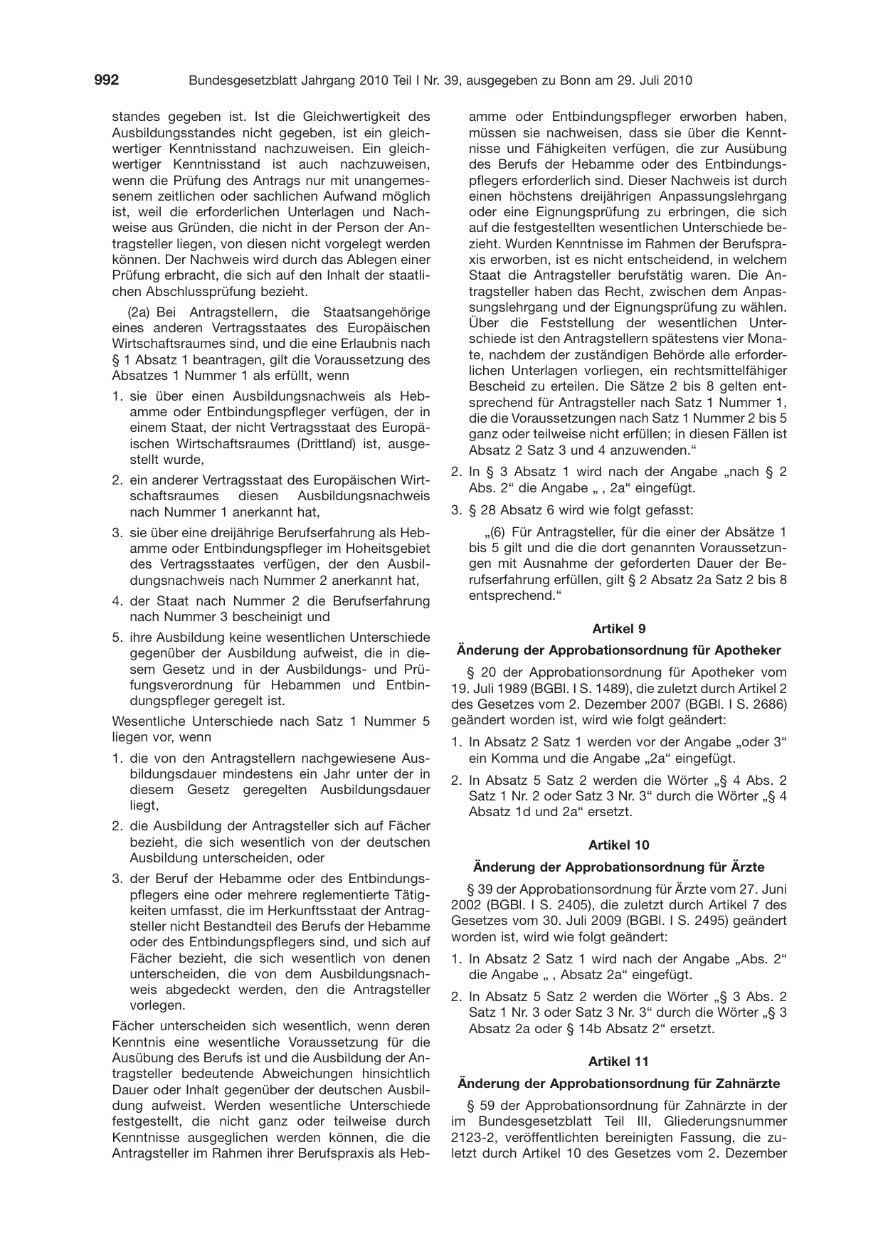 BGBl. 2010, Seite 992 — Originalseite als Abbildung