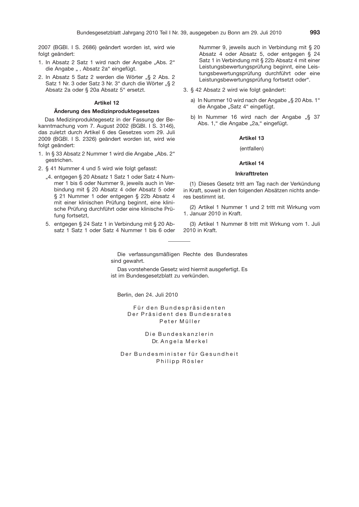 BGBl. 2010, Seite 993 — Originalseite als Abbildung